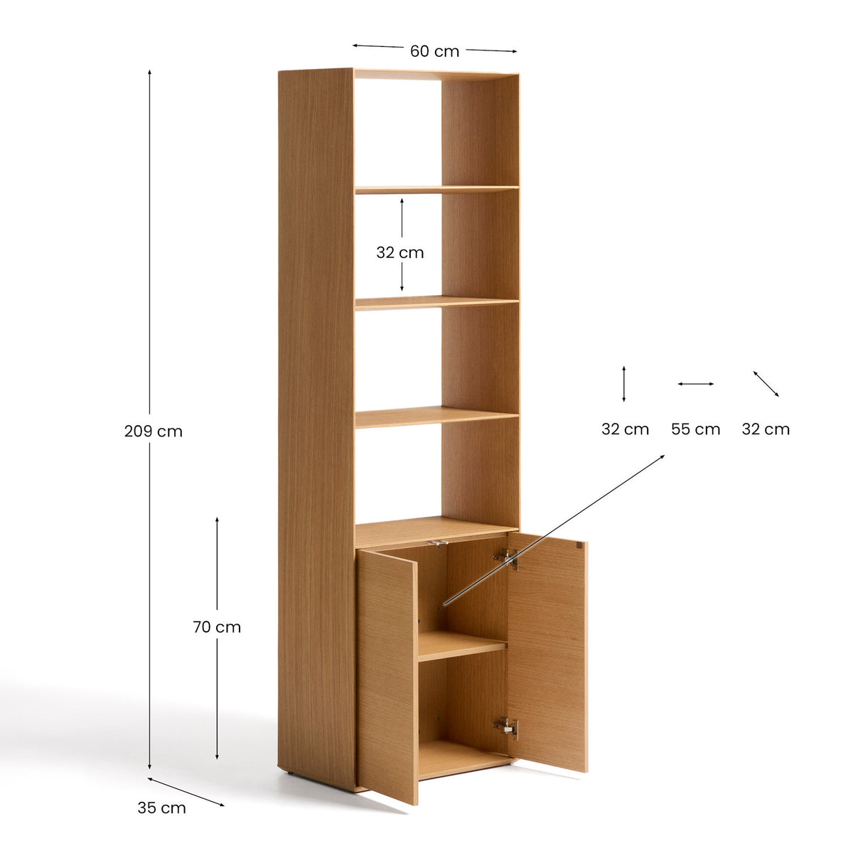 Bücherregal Visala von Kave Home in Hellbraun mit Eichenfurnier, hochformatig