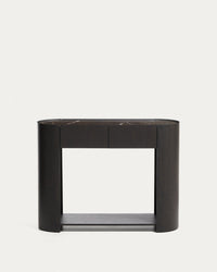 Nemore console table with 2 drawers in oak veneer and ceramic top with Emperador marble effect, FSC Mix Credit 120 x 90 cm