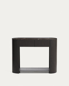 Nemore console table with 2 drawers in oak veneer and ceramic top with Emperador marble effect, FSC Mix Credit 120 x 90 cm