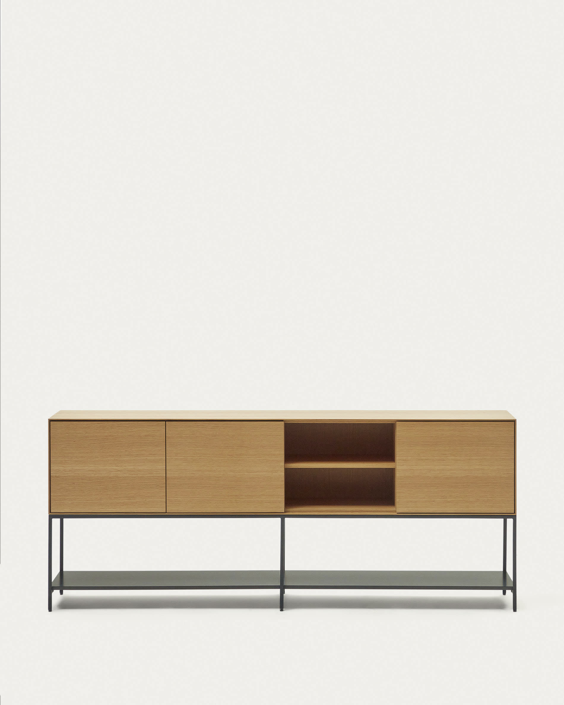 Vedrana sideboard with 3 doors, oak veneer and black steel legs, 195 x 80 cm
