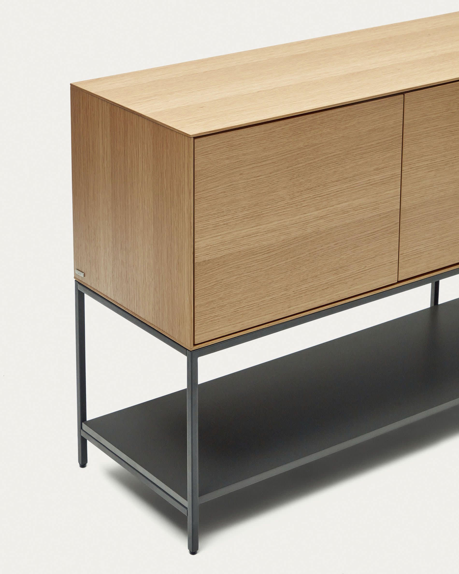 Vedrana sideboard with 3 doors, oak veneer and black steel legs, 195 x 80 cm