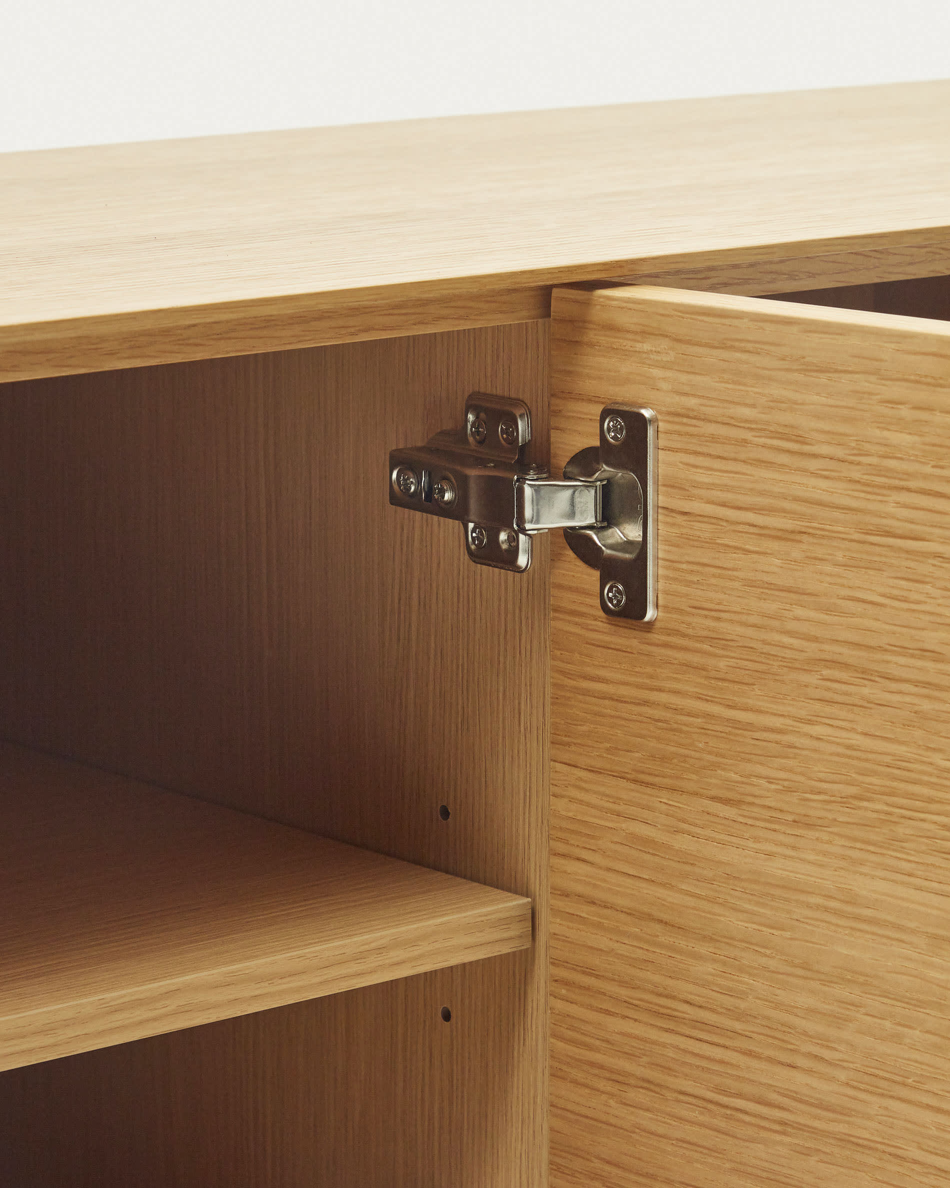 Vedrana sideboard with 3 doors, oak veneer and black steel legs, 195 x 80 cm