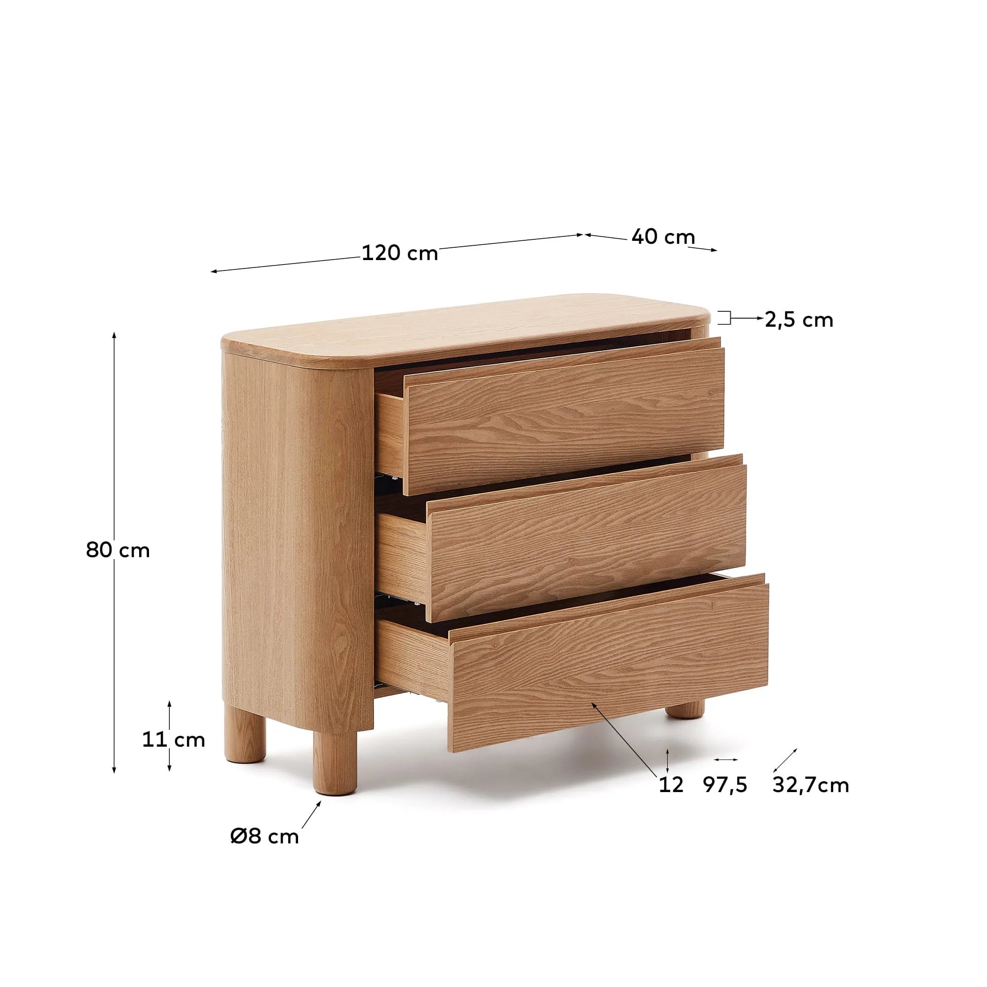 Elegante Kommode aus Eschenfurnier, 120x80 cm, vereint modernes Design mit Funktionalität und natürlicher Schönheit.