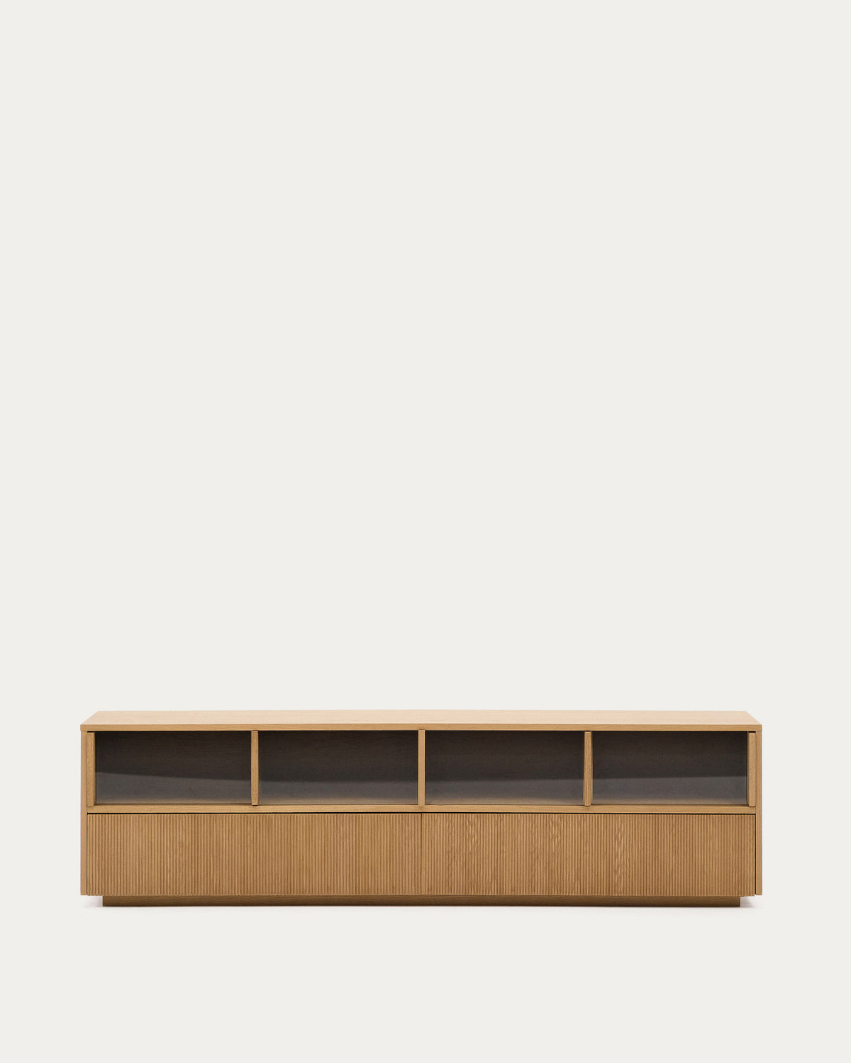 Helvine TV-Möbel 4 Türen 2 Schubladen Eichenfurnier gehärtetes Glas 200 x 54 cm FSC 100% in Natur präsentiert im Onlineshop von KAQTU Design AG. Sideboard ist von Kave Home
