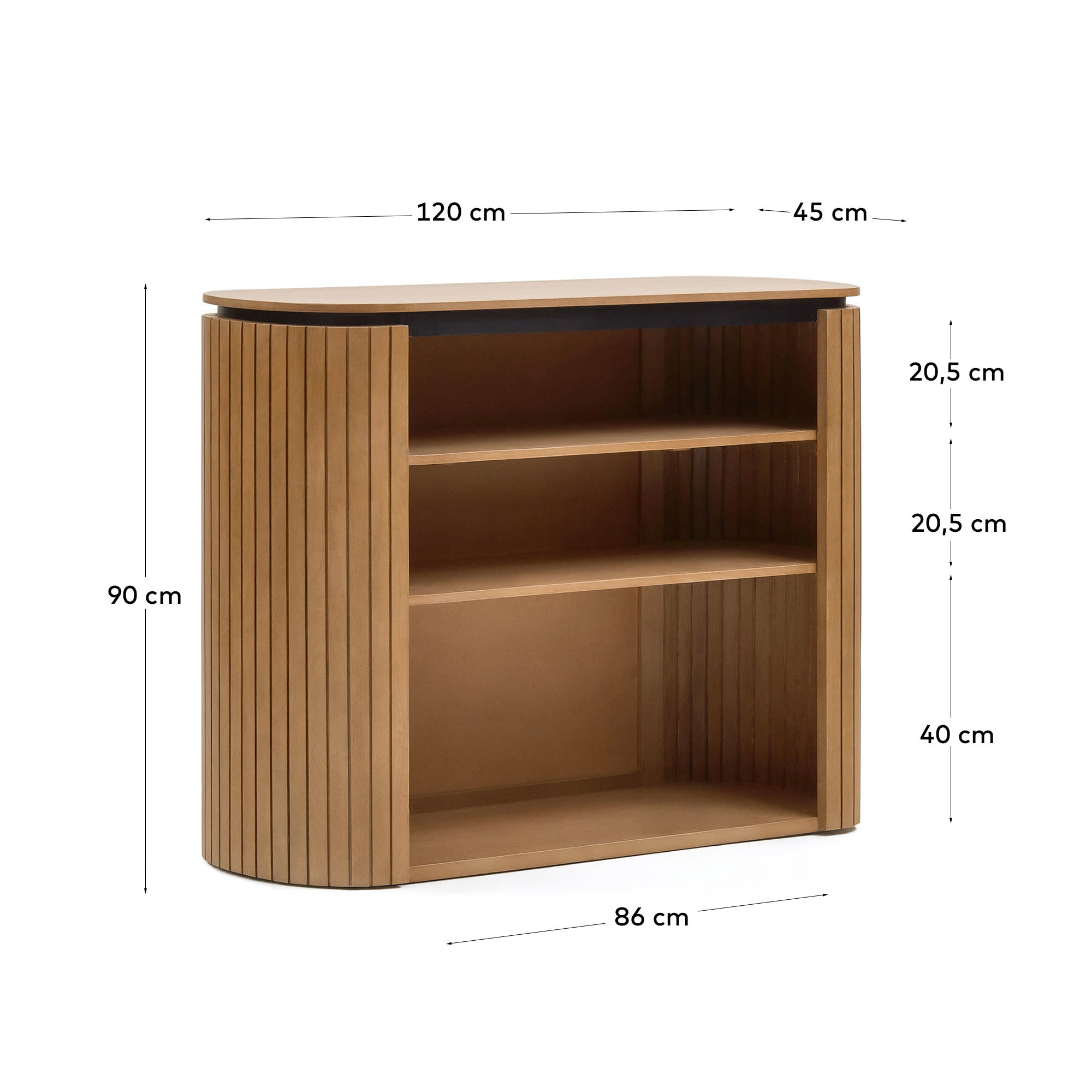 Elegantes Regal Licia aus massivem Mangoholz und schwarzem Metall, 120x90 cm, ideal für stilvolle und moderne Einrichtungen.