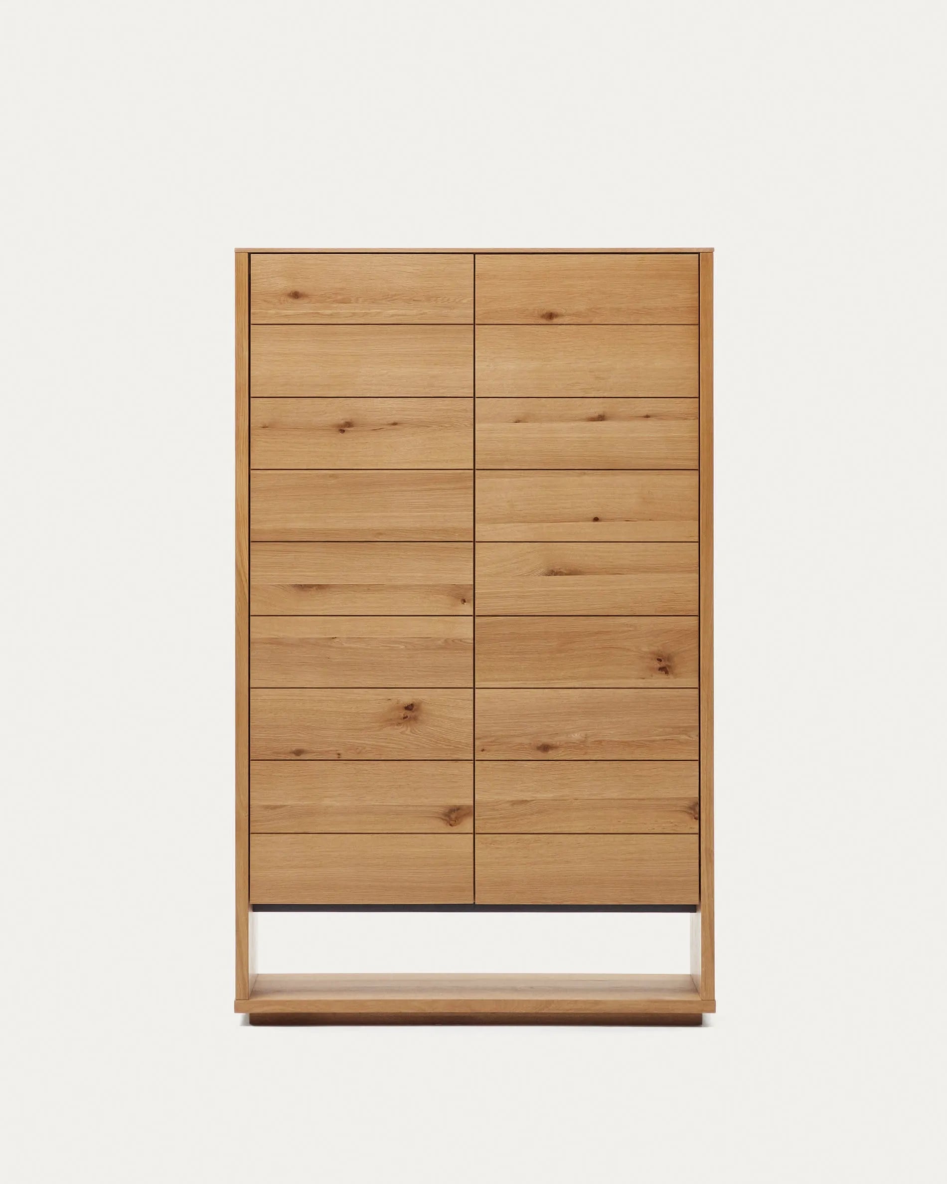 3D-Modell des Highboards Alguema aus Eichenfurnier, 100x163,5 cm, elegantes Design, 2 Türen, natürlicher Look.