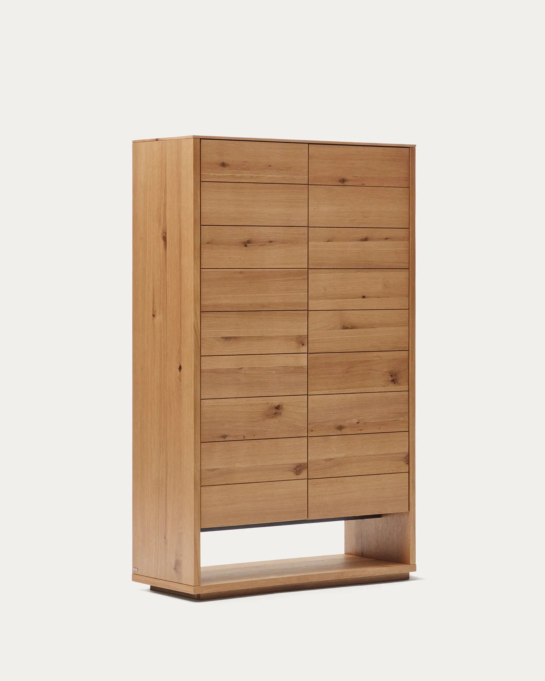 Elegantes Highboard aus Eichenfurnier, 2 Türen, 100x163,5 cm, natürliches Finish, stilvoller Stauraum.