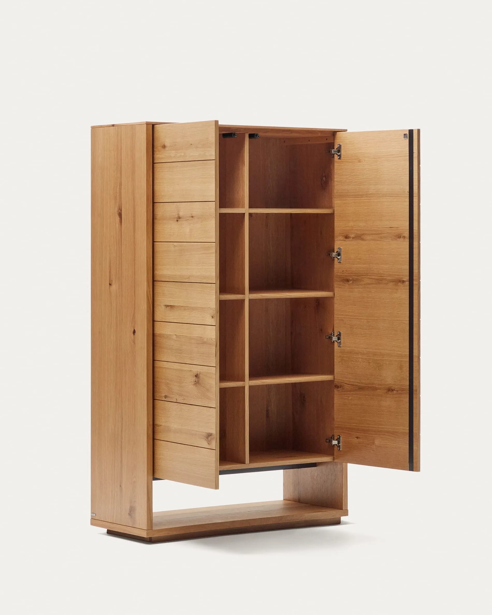 Elegantes Highboard aus Eichenfurnier, 2 Türen, 100x163,5 cm, natürliches Finish, stilvoller Stauraum.