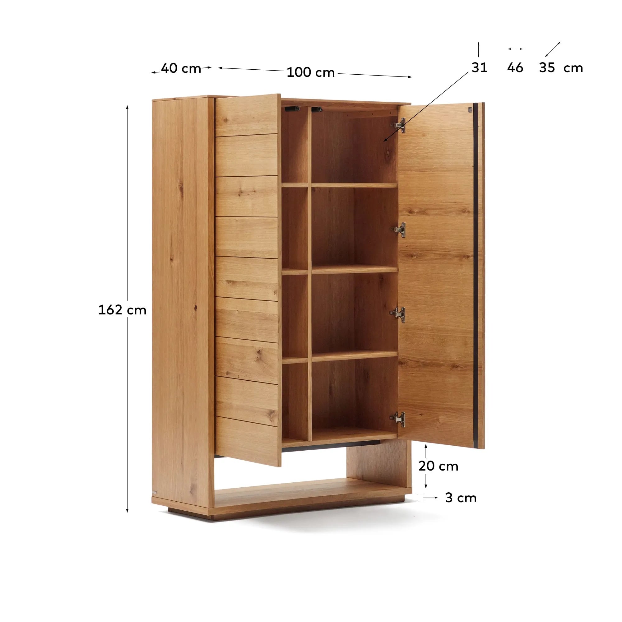 Elegantes Highboard aus Eichenfurnier, 2 Türen, 100x163,5 cm, natürliches Finish, stilvoller Stauraum.