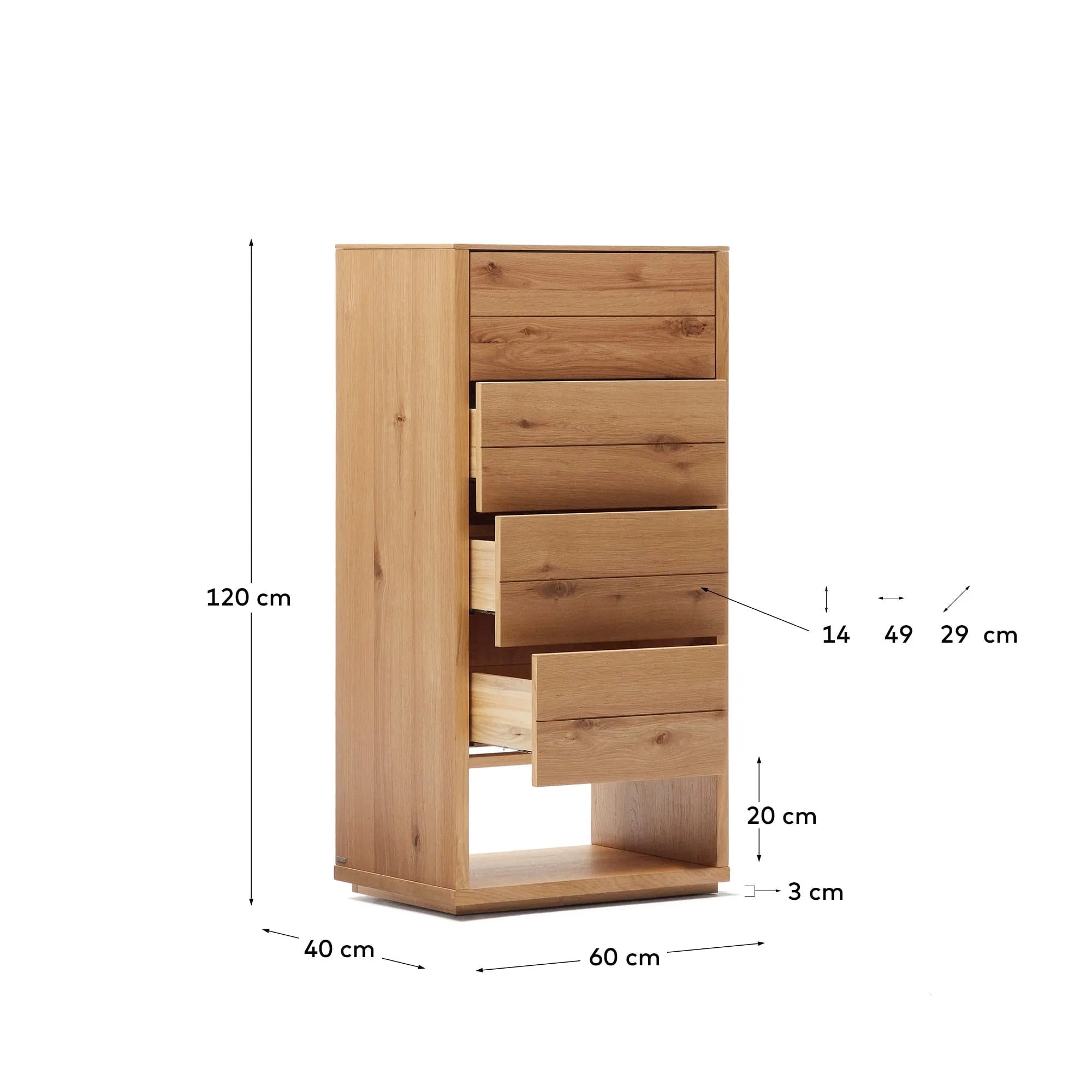 Die Alguema Kommode: Eleganz trifft Funktionalität mit 4 Schubladen in natürlichem Eichenfurnier, 60x120 cm, von Kave Home.