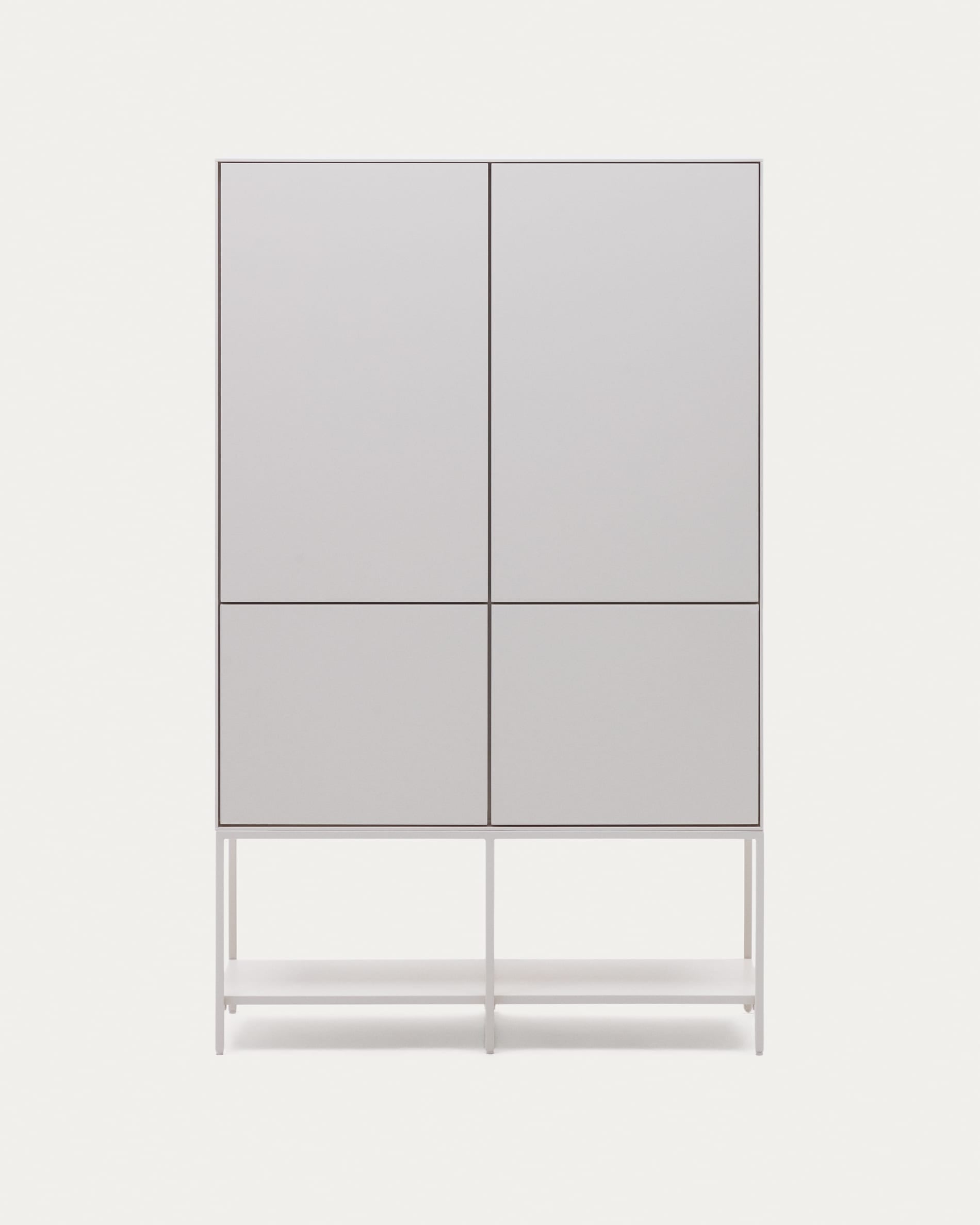 3D-Modell des Vedrana Highboards: Weiß, 4 Türen, modernes Design, 97,5x160 cm, viel Stauraum, AR-kompatibel.