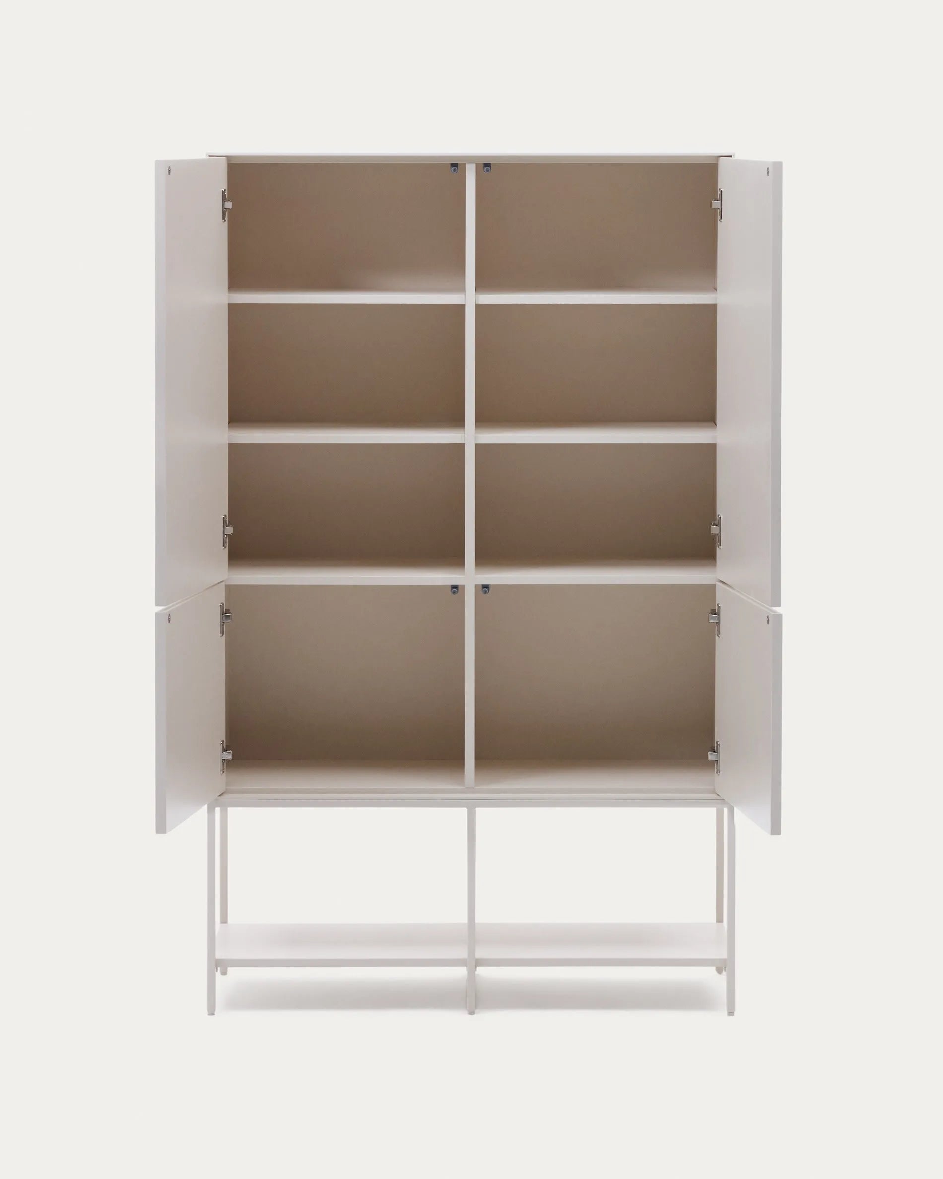 Elegantes Highboard mit 4 Türen, weiß lackiert, 97,5 x 160 cm. Modernes Design, viel Stauraum, leise Türen.