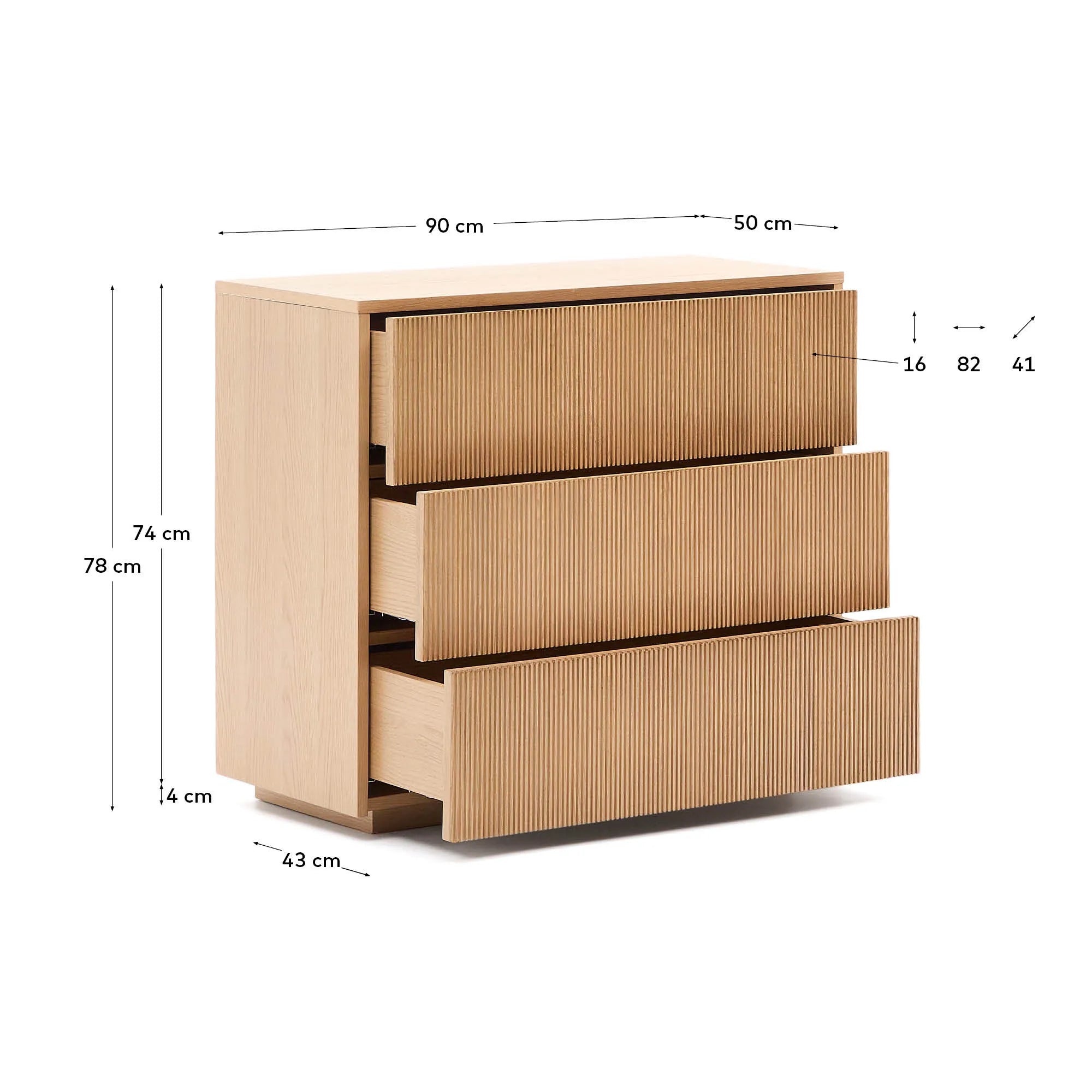 Elegante Kommode aus FSC-zertifiziertem Eichenfurnier, 3 Schubladen, zeitloses Design, vielseitig einsetzbar.