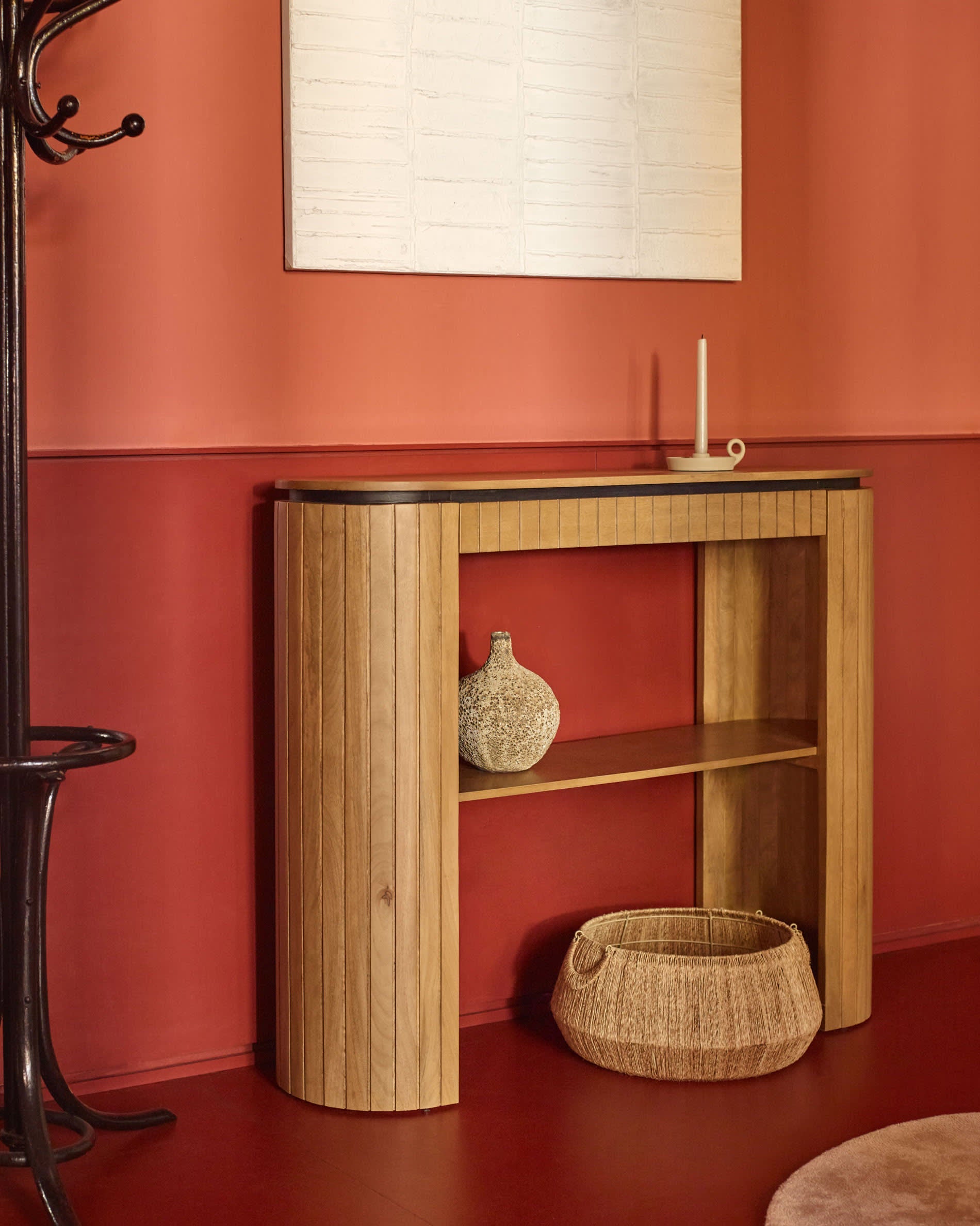 Eleganter Konsolentisch aus massivem Mangoholz, 120 x 90 cm, mit praktischer Schublade. Perfekt für stilvolle und funktionale Räume.