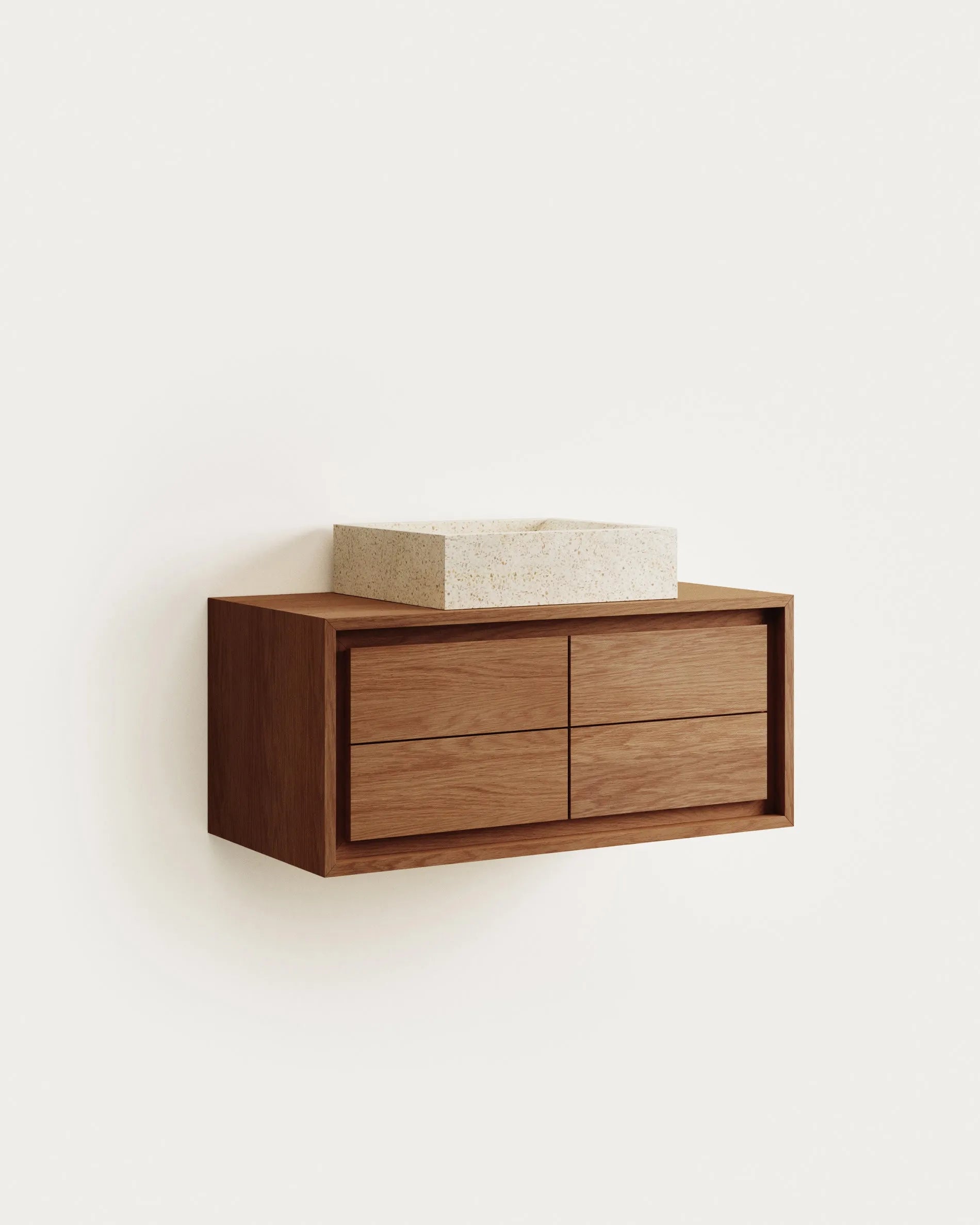 Eleganter Teakholz-Wandschrank, 90x45 cm, mit natürlichem Finish – stilvoller Stauraum für Ihr Badezimmer.