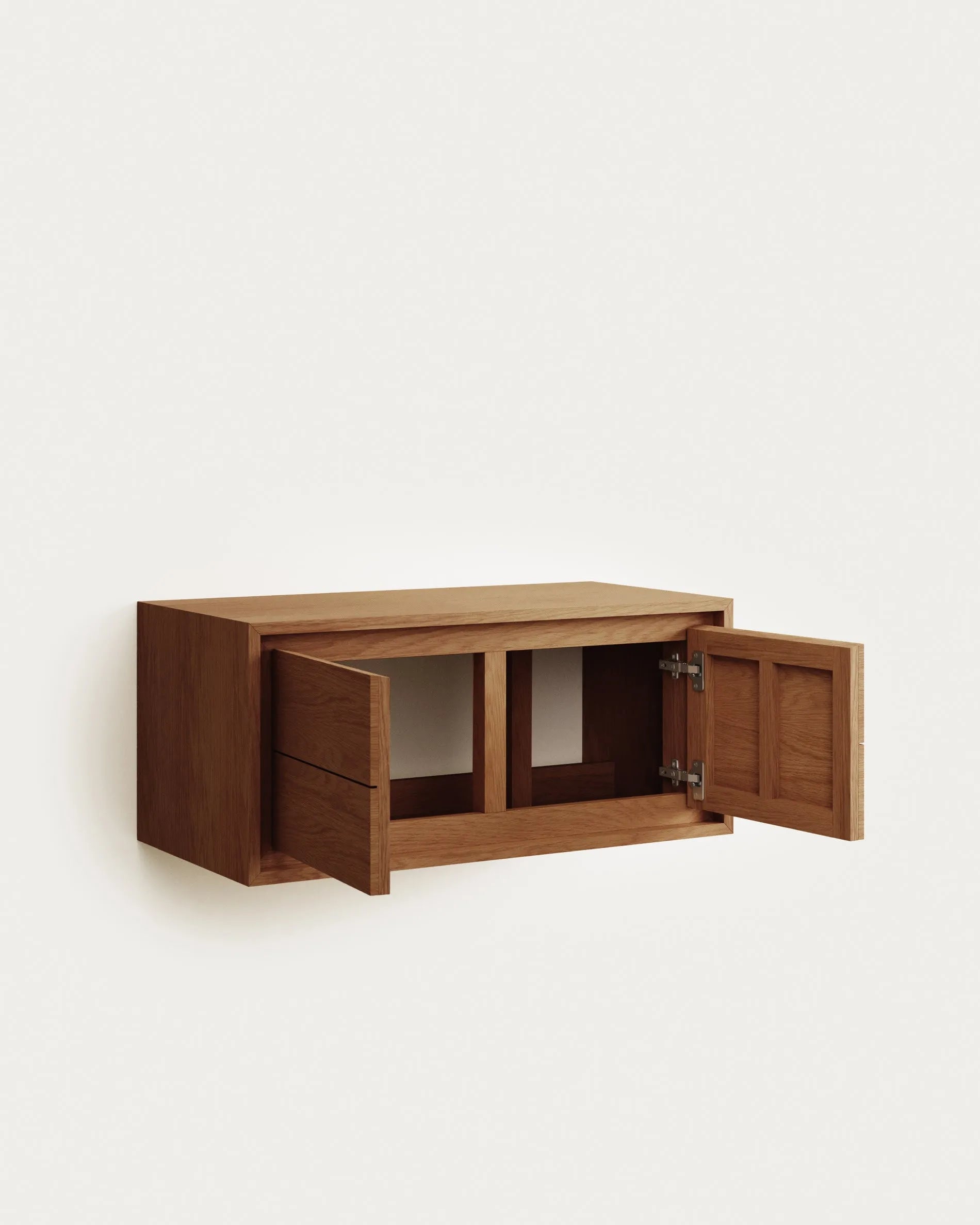 Eleganter Teakholz-Wandschrank, 90x45 cm, mit natürlichem Finish – stilvoller Stauraum für Ihr Badezimmer.