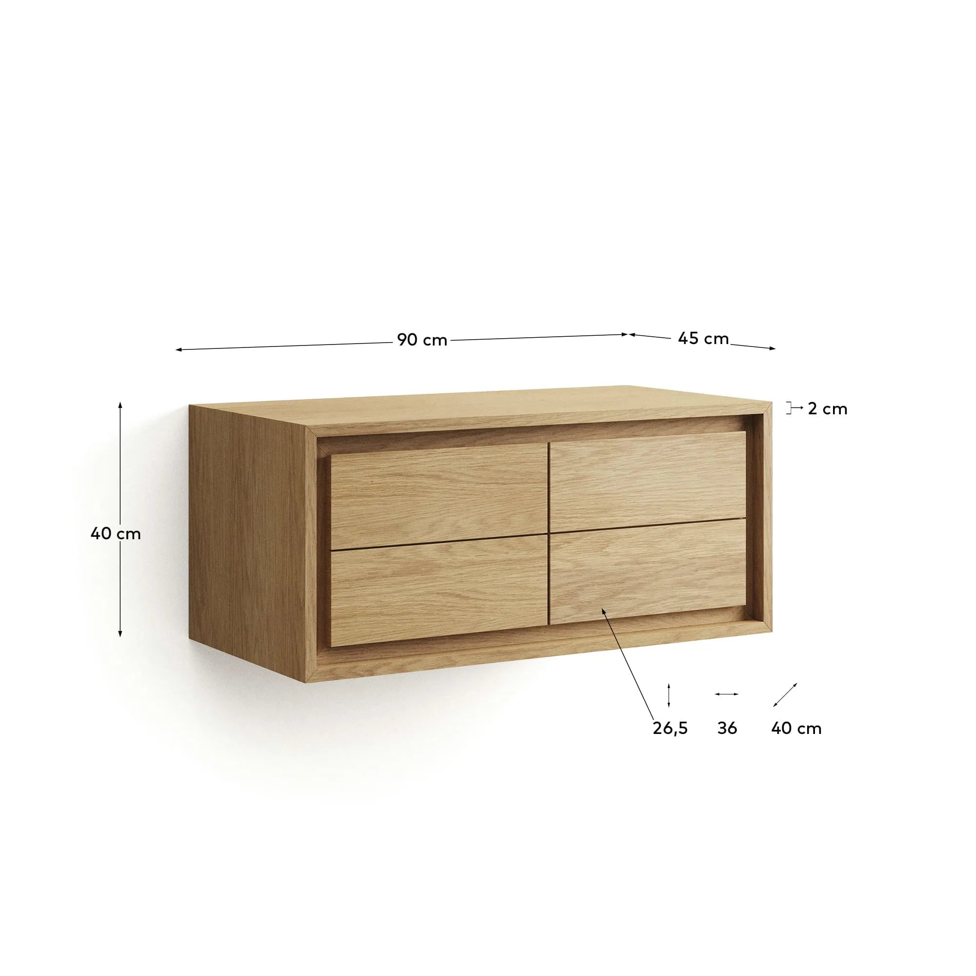 Eleganter Teakholz-Wandschrank, 90x45 cm, mit natürlichem Finish – stilvoller Stauraum für Ihr Badezimmer.