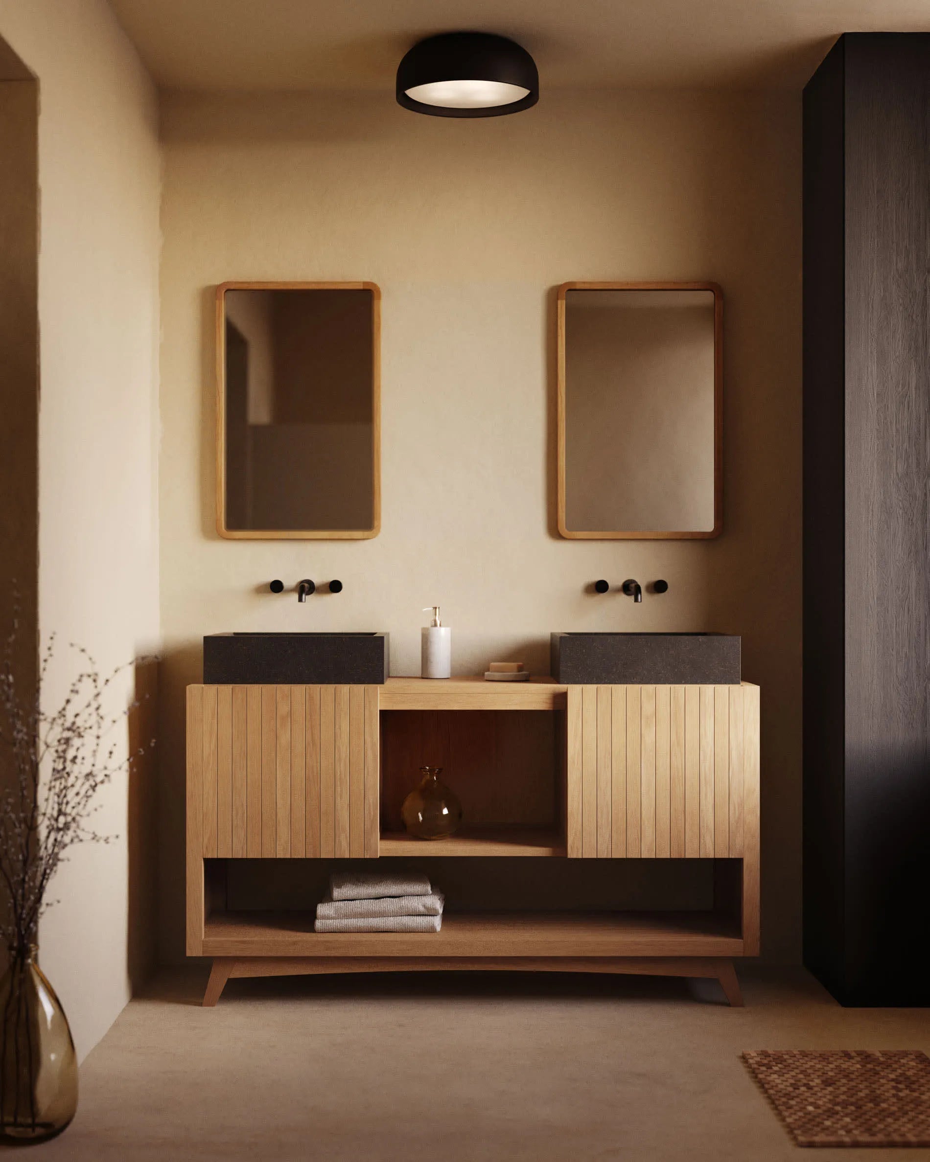 Elegantes Sideboard aus massivem Teakholz, 140x50 cm, mit natürlichem Finish – stilvoller Stauraum für jeden Raum.