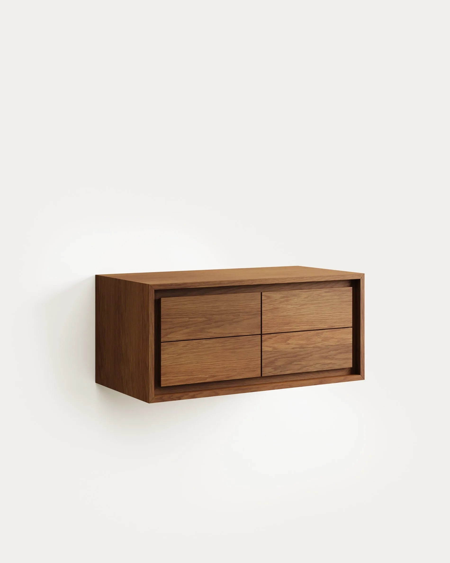 3D-Modell: Kenta Wandschrank, Teakholz, Nussholz-Finish, 90x45 cm, feuchtigkeitsbeständig, stilvoll, funktional.