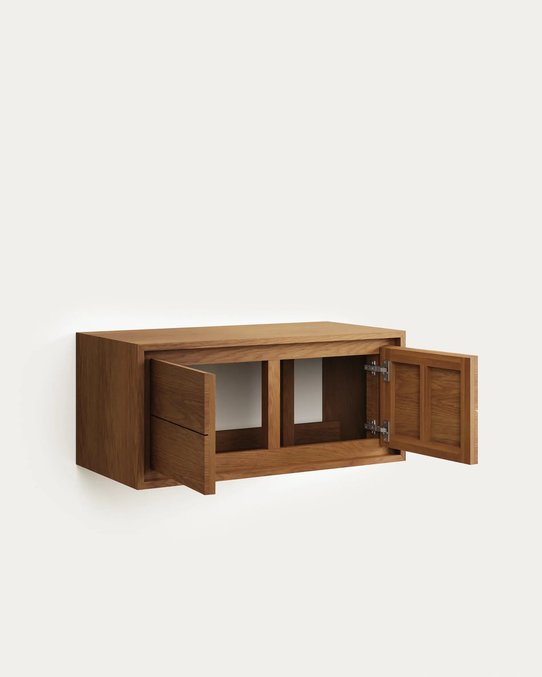 Eleganter Kenta Wandschrank aus Teakholz mit edlem Nussholz-Finish, kompakt und ideal für stilvolle Badezimmer.