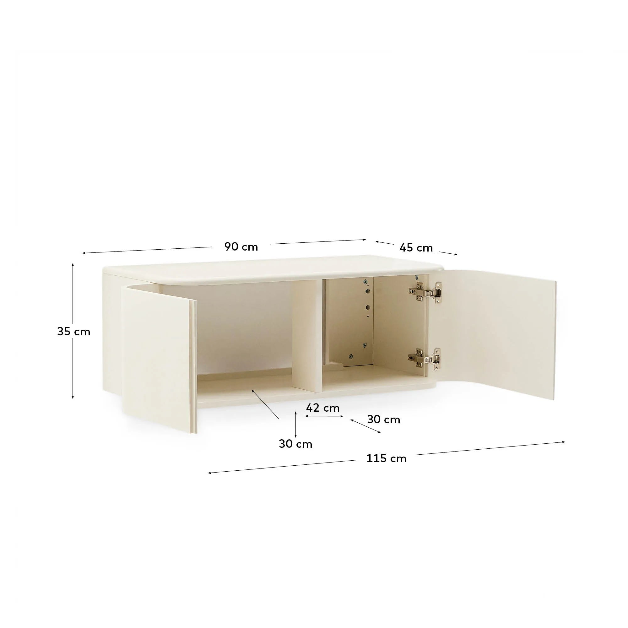Eleganter Wandschrank aus Eschenschichtholz, beige lackiert, 90x45 cm, bietet stilvollen Stauraum für Ihr Badezimmer.