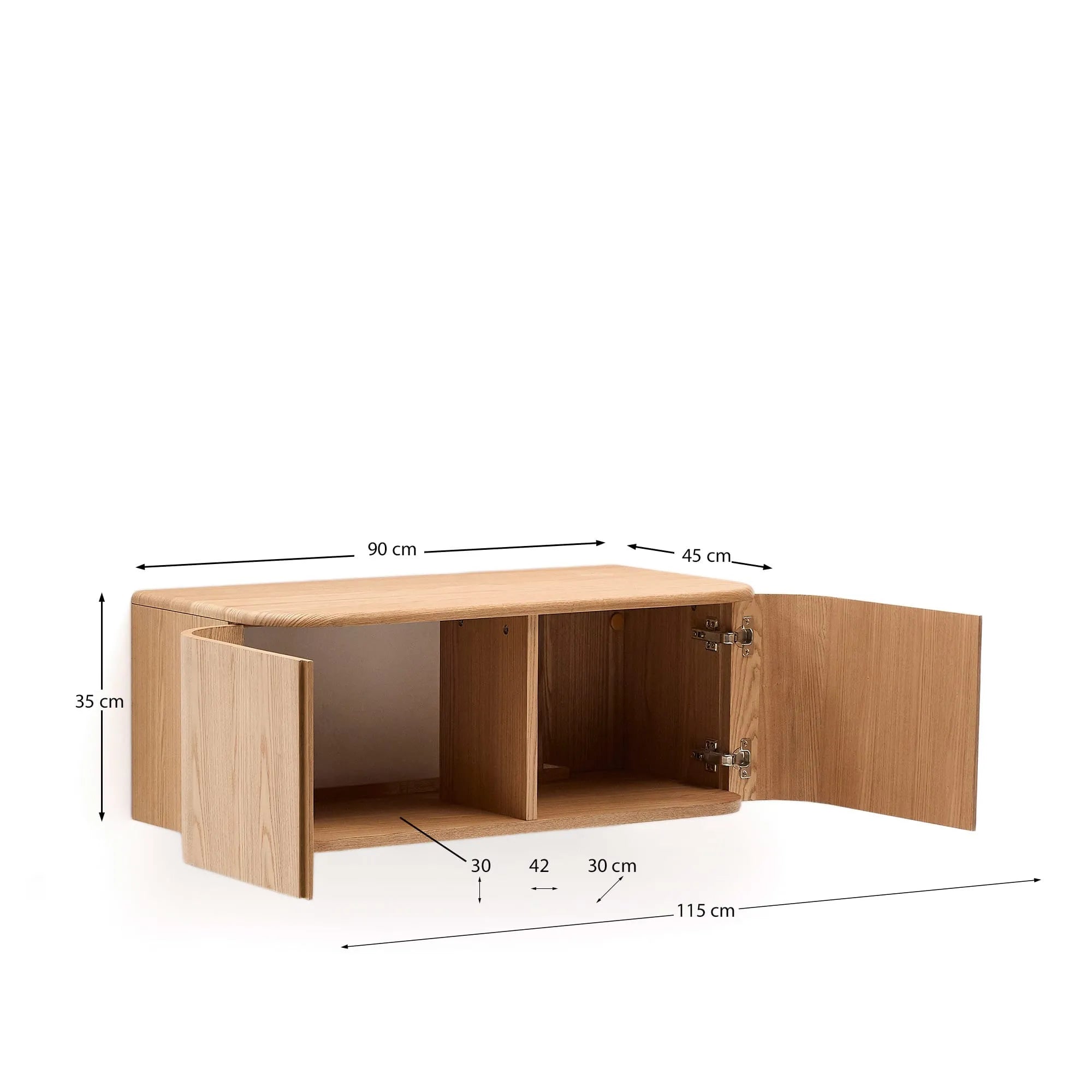 Eleganter Wandschrank aus Eschensperrholz, 90x45 cm, naturfarben, ideal für stilvolle und funktionale Badezimmer.