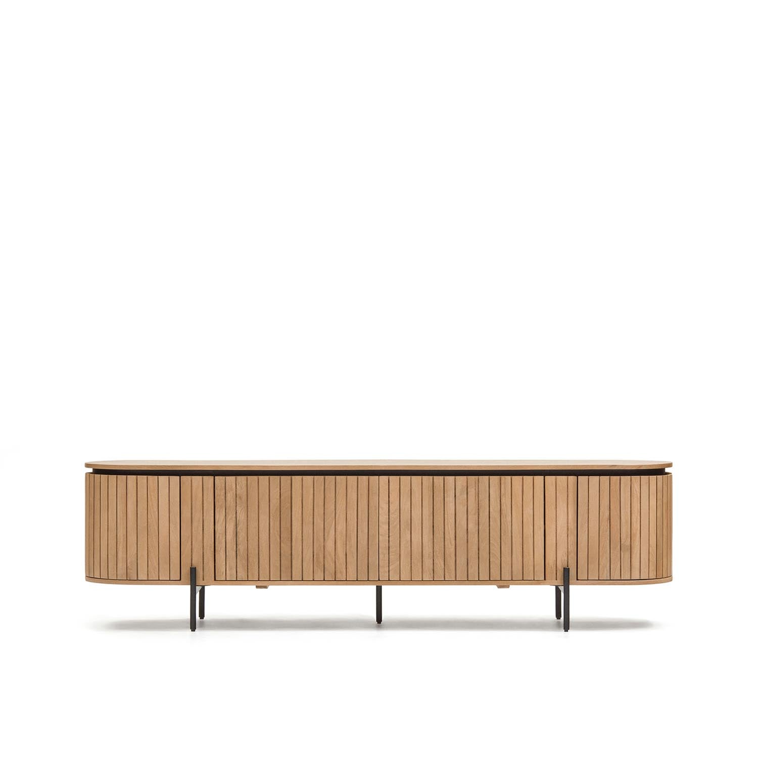 Elegantes TV-Möbel aus Mangoholz und Metall, 200x55 cm, mit 4 Türen für stilvollen Stauraum und modernes Design.