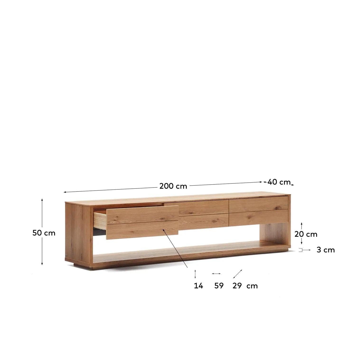 TV-Möbel Alguema: 3 Schubladen, Eichenfurnier, 200 cm, Kave Home.
