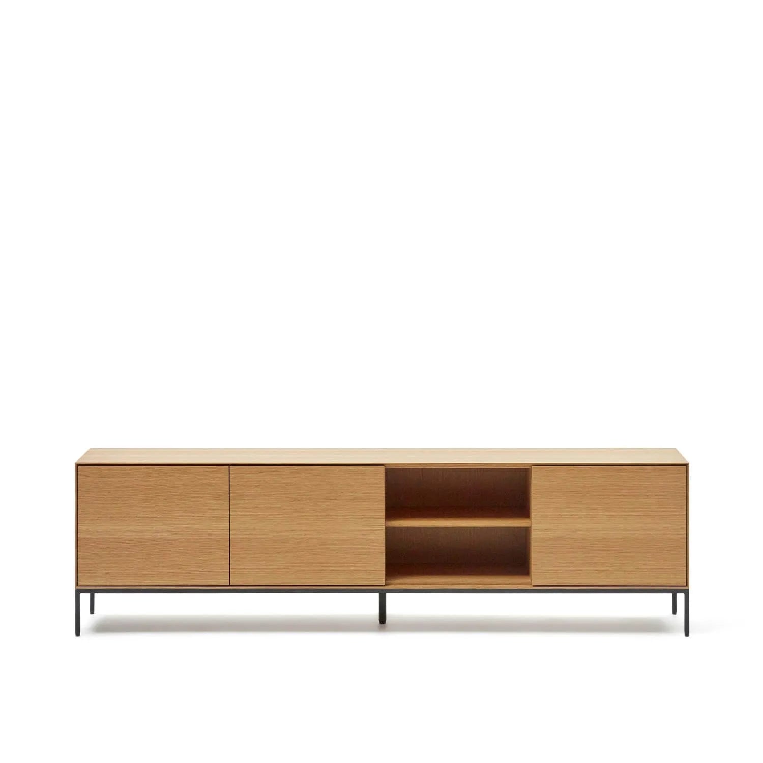 Moderner TV-Schrank Vedrana: Eichenfurnier, schwarze Stahlbeine, 3 Türen, 195x55cm. Stilvoller Stauraum für jedes Wohnzimmer.