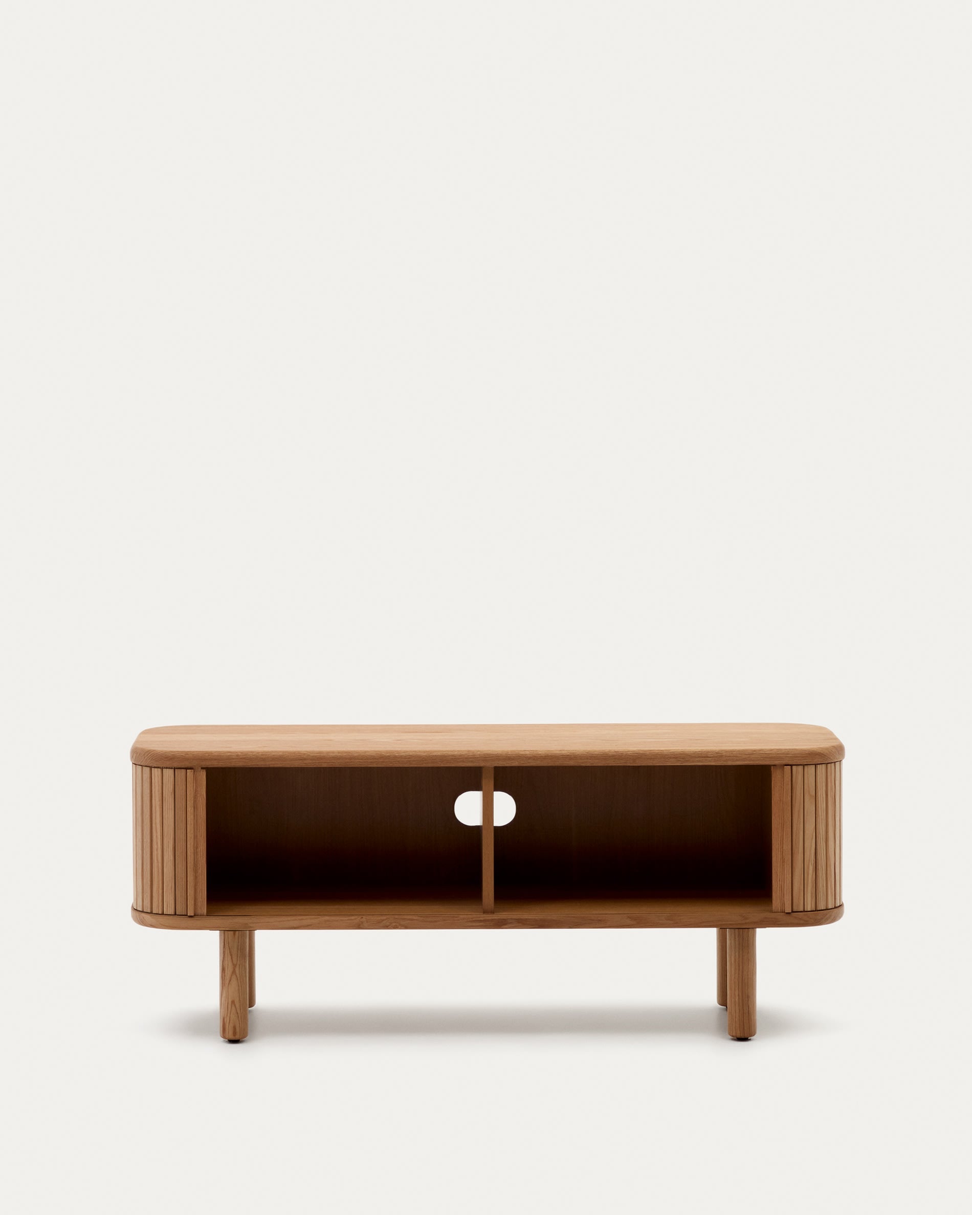 TV-Möbel Mailen aus Eschenfurnier, 120x50 cm, mit natürlichem Finish und 2 Türen, ideal für stilvolle Wohnzimmer.