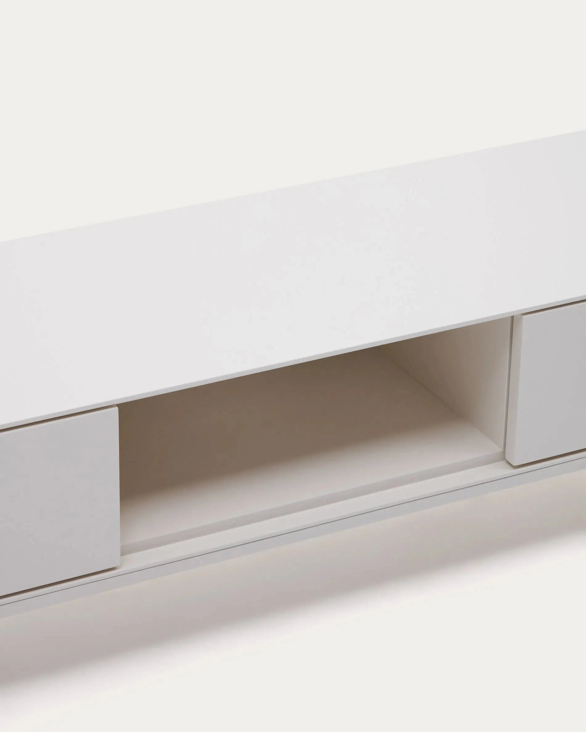 Eleganter TV-Schrank mit 3 Schubladen, weiß lackiert, 195x35 cm, aus MDF, minimalistisch mit modernen Akzenten.