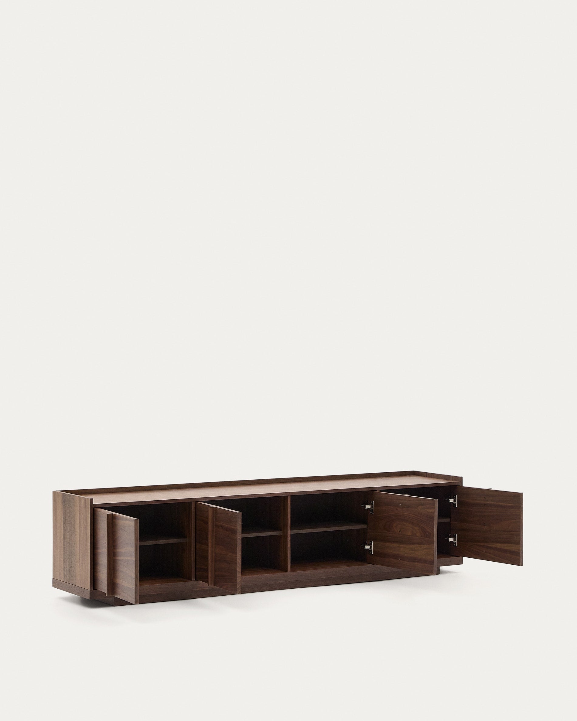TV-Möbel Onix aus FSC-zertifiziertem Walnussfurnier, 200x45 cm, mit edlem dunklem Finish, perfekt für moderne Wohnräume.