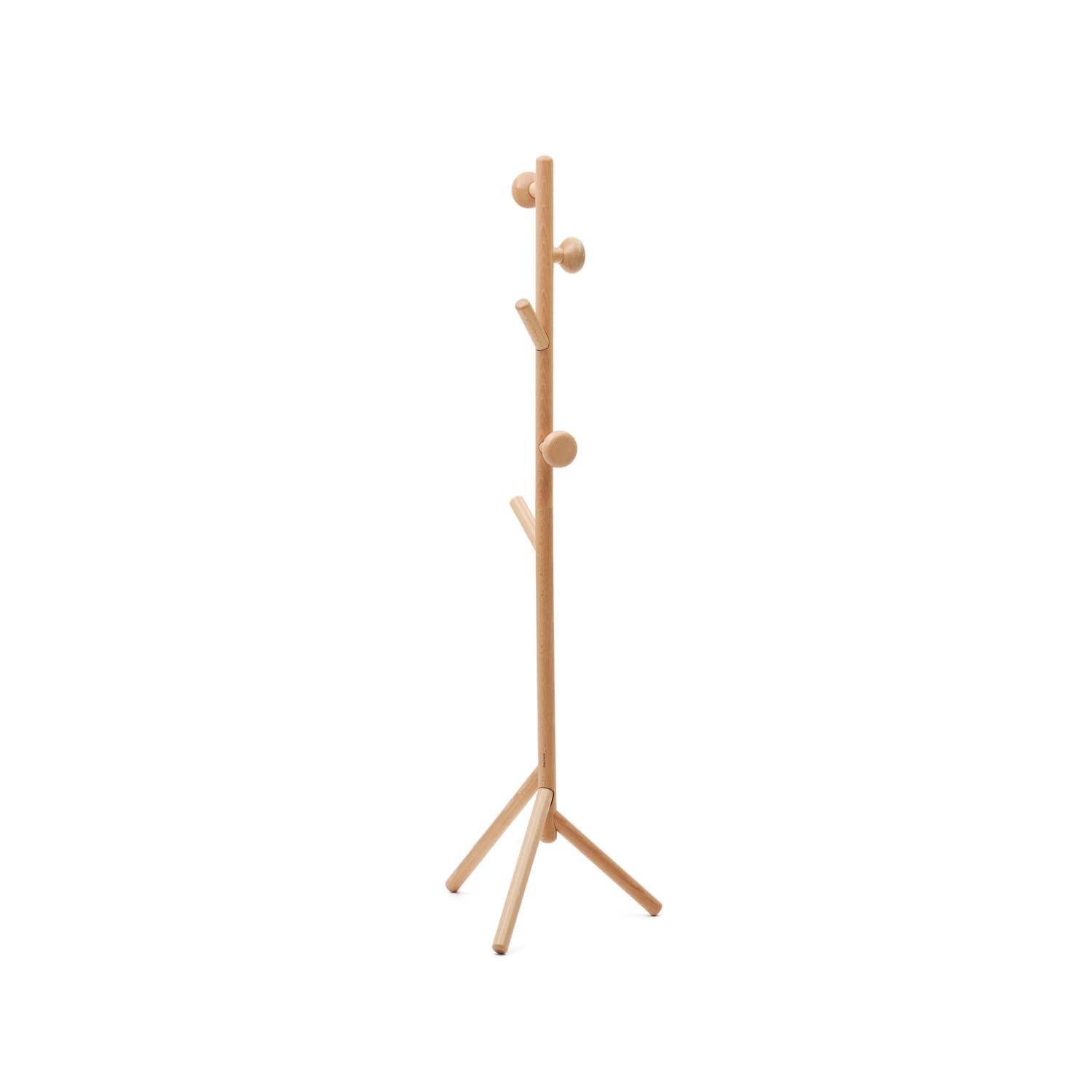 Eleganter Garderobenständer aus massivem Buchenholz, 170 cm hoch, mit natürlichem Finish und abnehmbaren Kleiderbügeln.