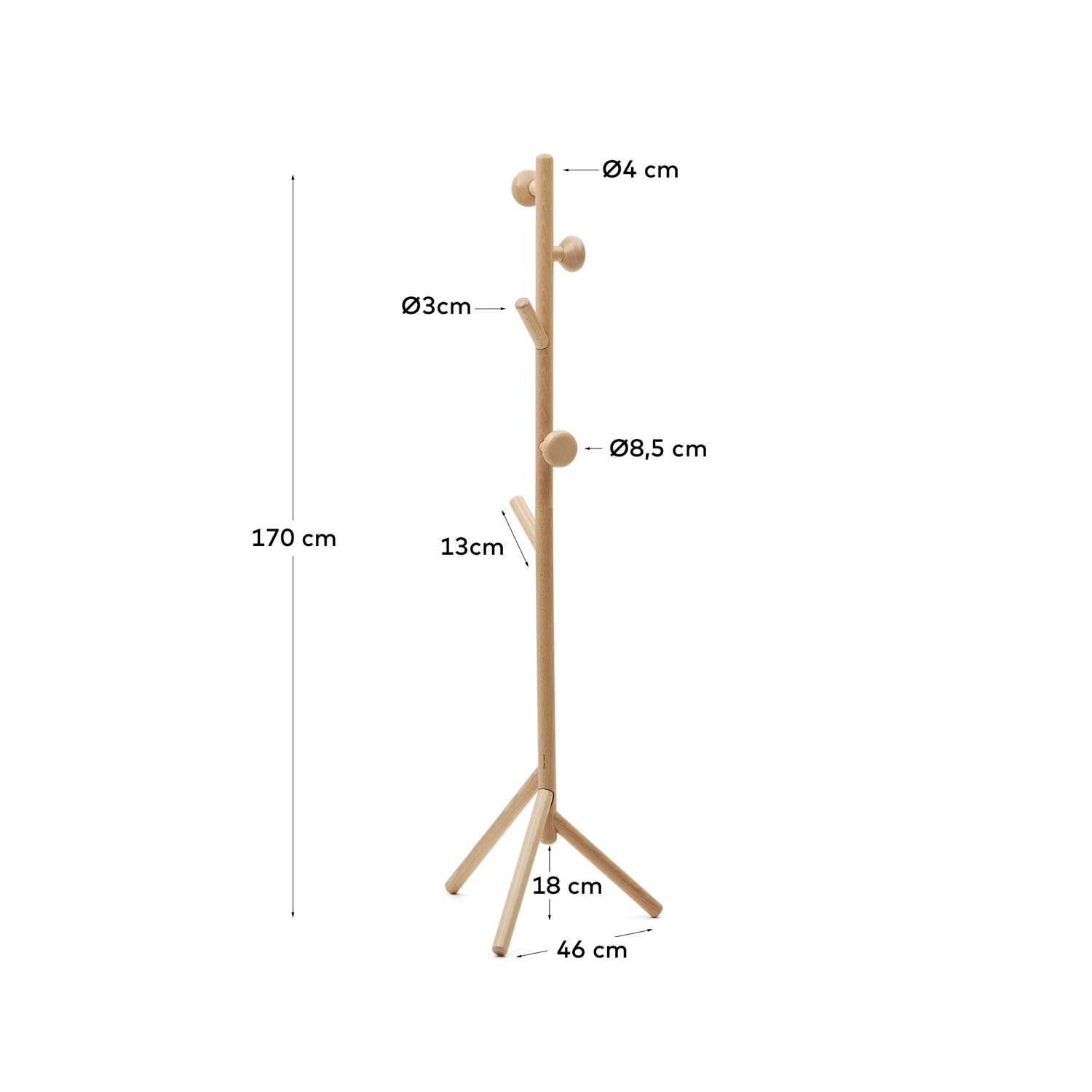 Nadue Garderobenständer aus Buche, 170 cm, naturbelassen, Kave Home.