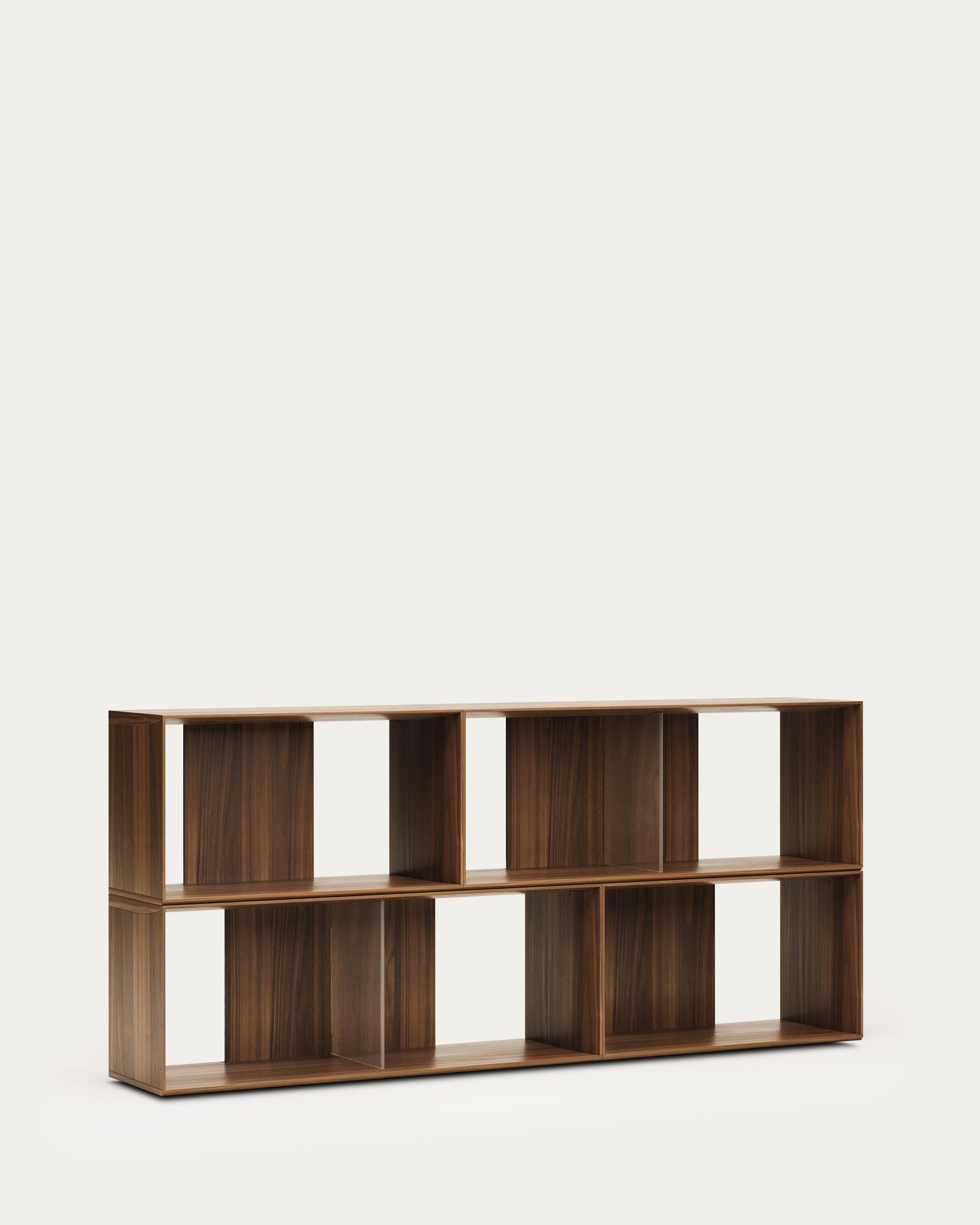 Modulares Litto Regalset aus edlem Nussholzfurnier, vielseitig kombinierbar, perfekt für elegante und praktische Einrichtung.
