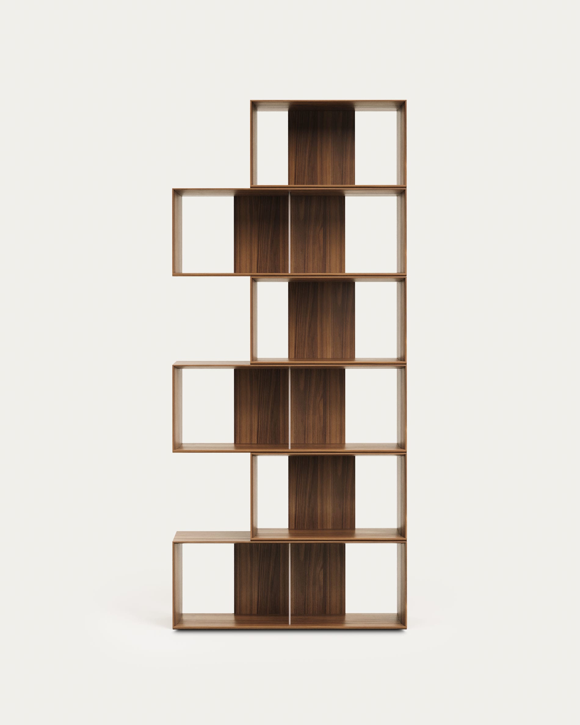 Das Litto Set besteht aus 6 modularen Regalen aus edlem Nussholzfurnier, ideal für stilvolle und flexible Wohnraumgestaltung.