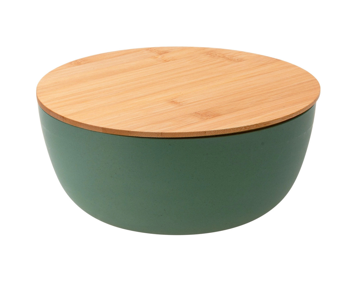 Salatschüssel mit Bambusdeckel, grün, D14cm in Grün präsentiert im Onlineshop von KAQTU Design AG.  ist von Pebbly