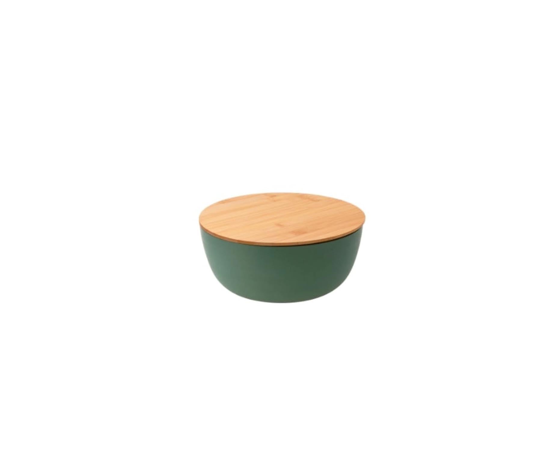 Salatschüssel mit Bambusdeckel, grün, D23.5cm in Grün präsentiert im Onlineshop von KAQTU Design AG. Salatschüssel ist von Pebbly