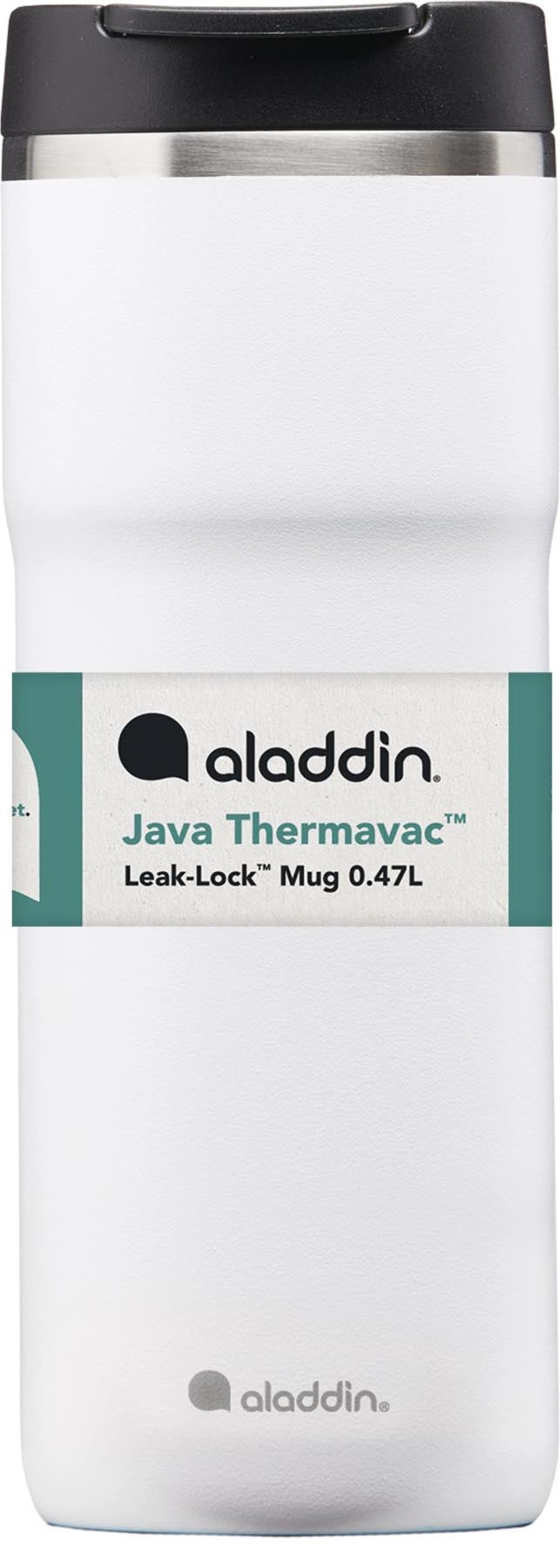Stilvolle Aladdin Thermosflasche in strahlendem Weiß, 0,47L, mit fortschrittlicher Leak-Lock Funktion für auslaufsicheren Genuss unterwegs.