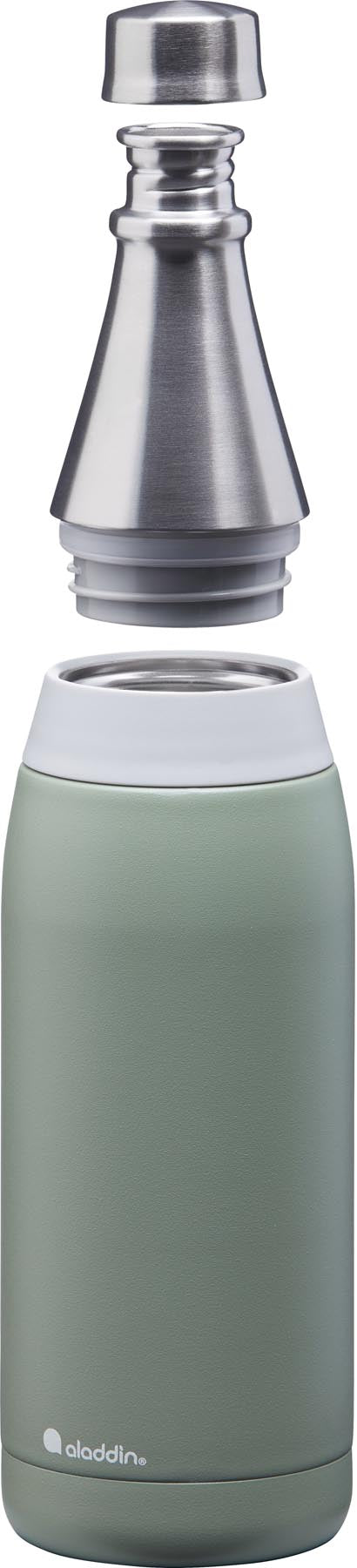 Elegante 0.6L Thermosflasche in Salbeigrün von Aladdin, perfekt für kalte und heiße Getränke, ideal für den Alltag und unterwegs.