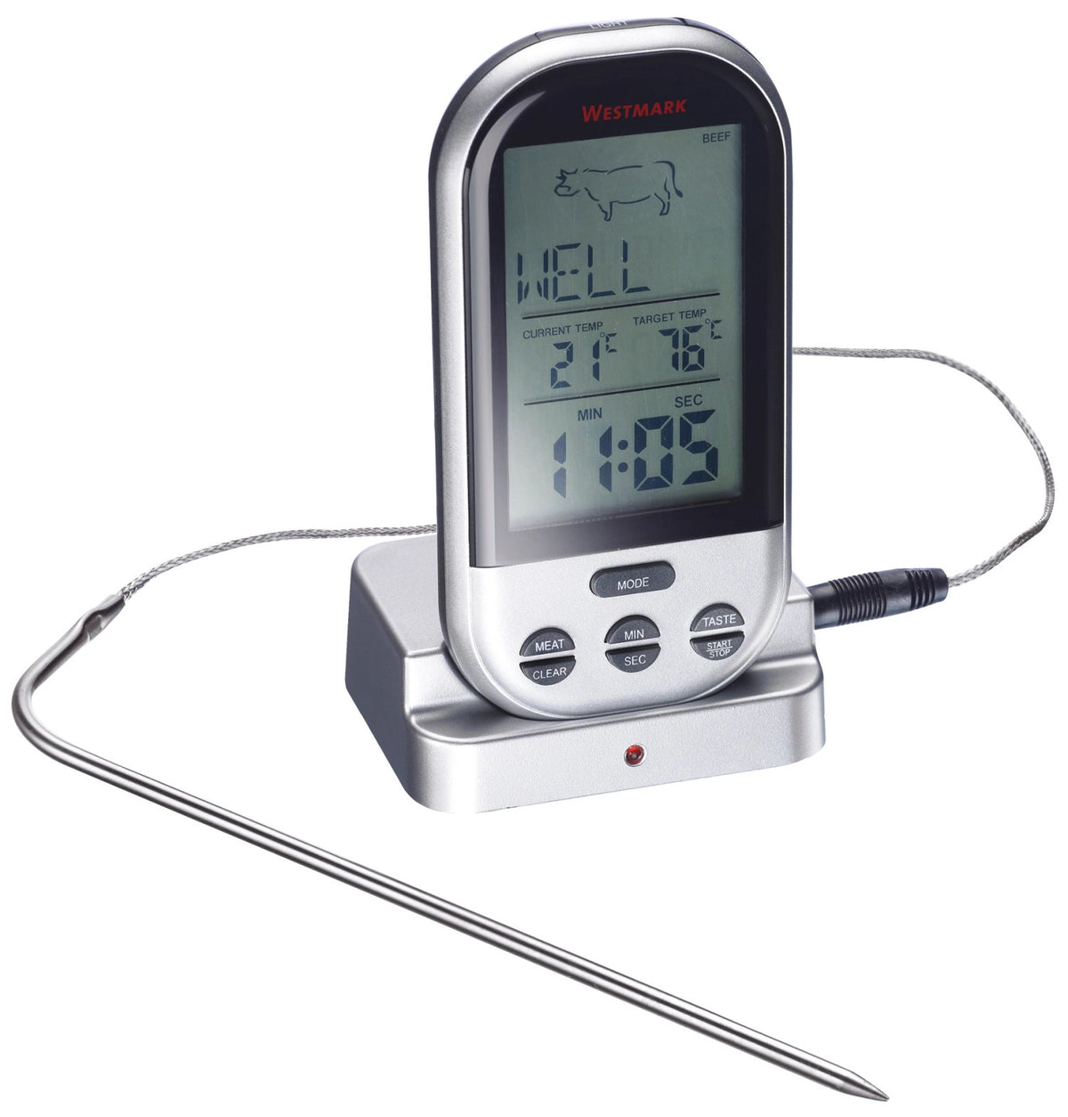 digitales Funk-Bratenthermometer in Silber präsentiert im Onlineshop von KAQTU Design AG. Küchenhelfer ist von Westmark