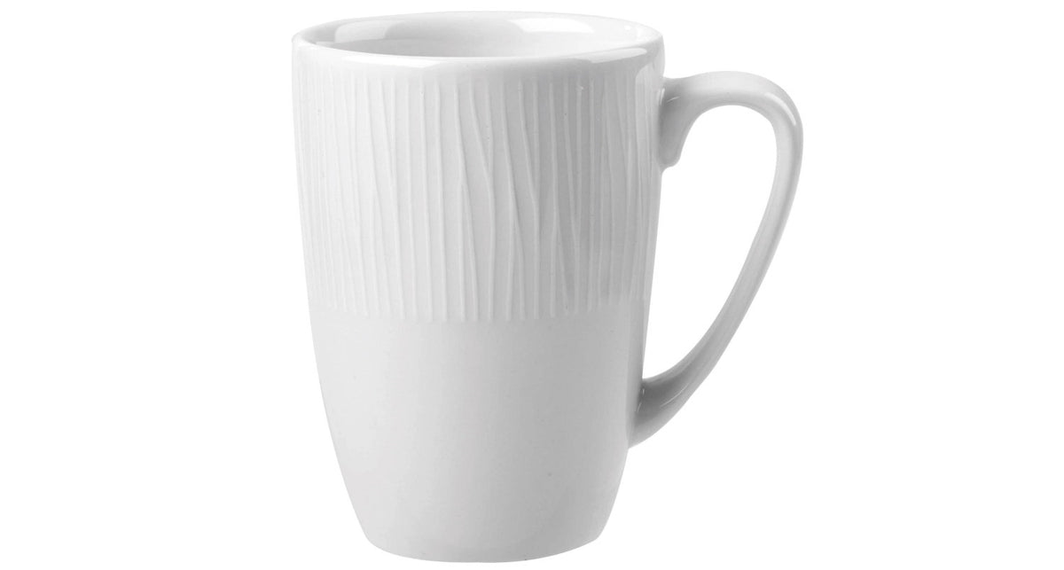 Weisser Churchill Becher mit Henkel aus der Bamboo-Serie, Keramik/Porzellan, 34cl Volumen, Durchmesser 10.6cm, Höhe 11cm, dezente Musterung
