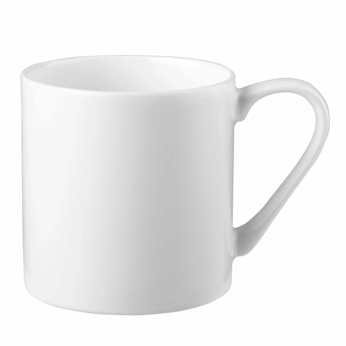 Weisser Becher mit Henkel aus Keramik/Porzellan, Serie Alchemy Ambience von Churchill, Durchmesser 7.5cm, Höhe 8cm, Volumen 28.4cl