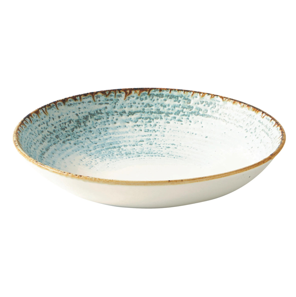 Blauer, tiefer Coupe-Teller Homespun Accents Aquamarine aus Keramik mit handgefertigtem Rand