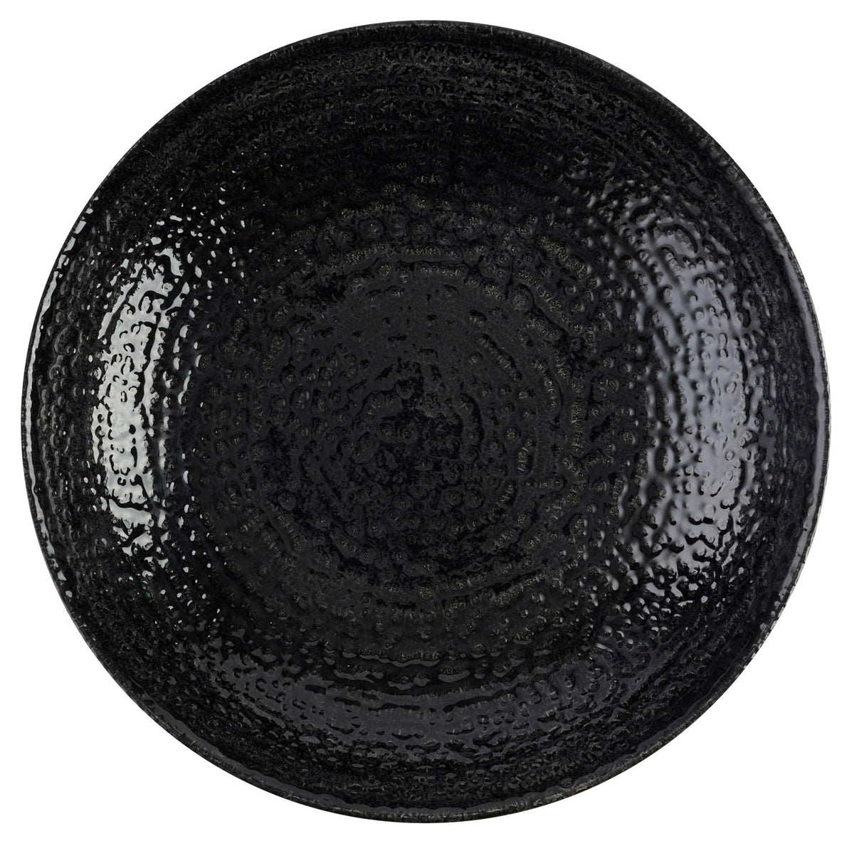 Schwarzer tiefer Coupe-Teller Homespun Chroma Black aus Keramik mit konzentrischem Muster