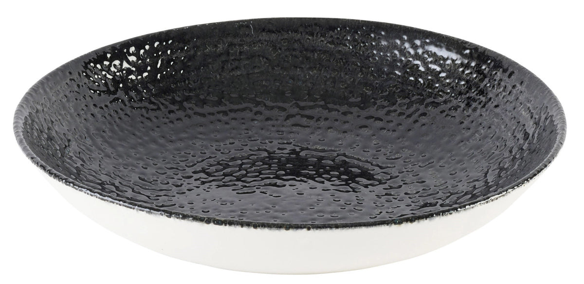 Schwarzer tiefer Coupe-Teller Homespun Chroma Black aus Keramik mit konzentrischem Muster