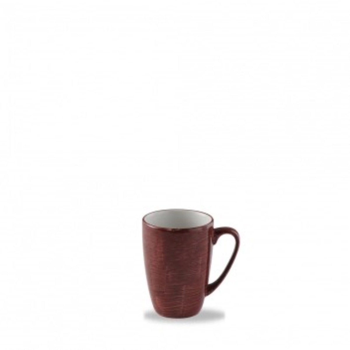 Rotes Keramik/Porzellan-Steinzeug Becher der Stonecast Serie von Churchill mit goldbraunem Rand und gesprenkeltem Muster, Durchmesser 8cm, Höhe 11cm