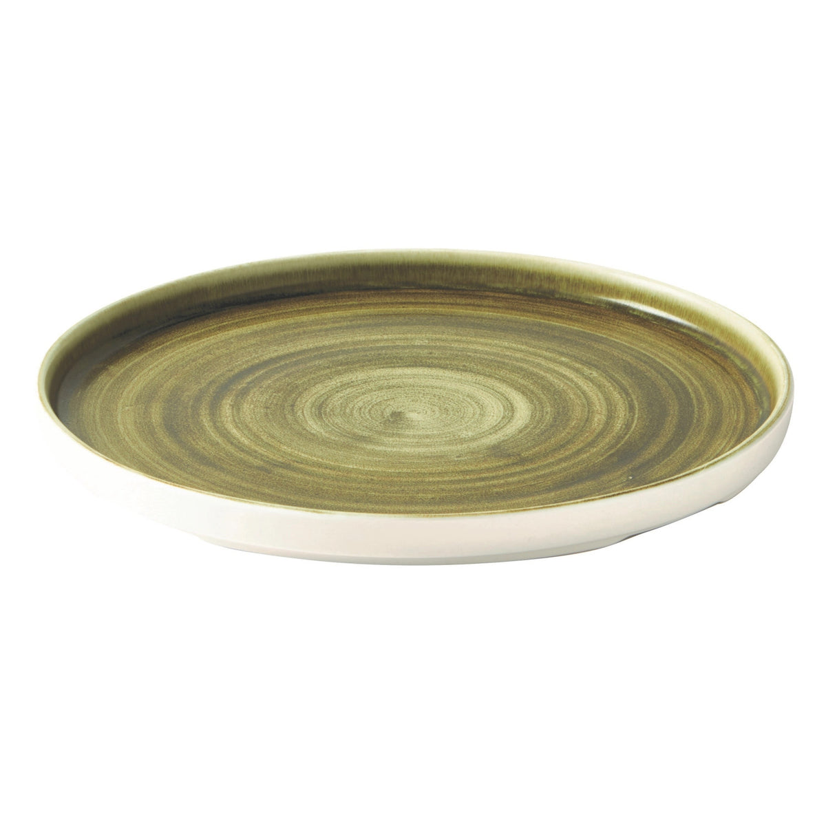 Grüner Teller Stonecast Plume Olive von Churchill aus Keramik mit handgemaltem Dekor