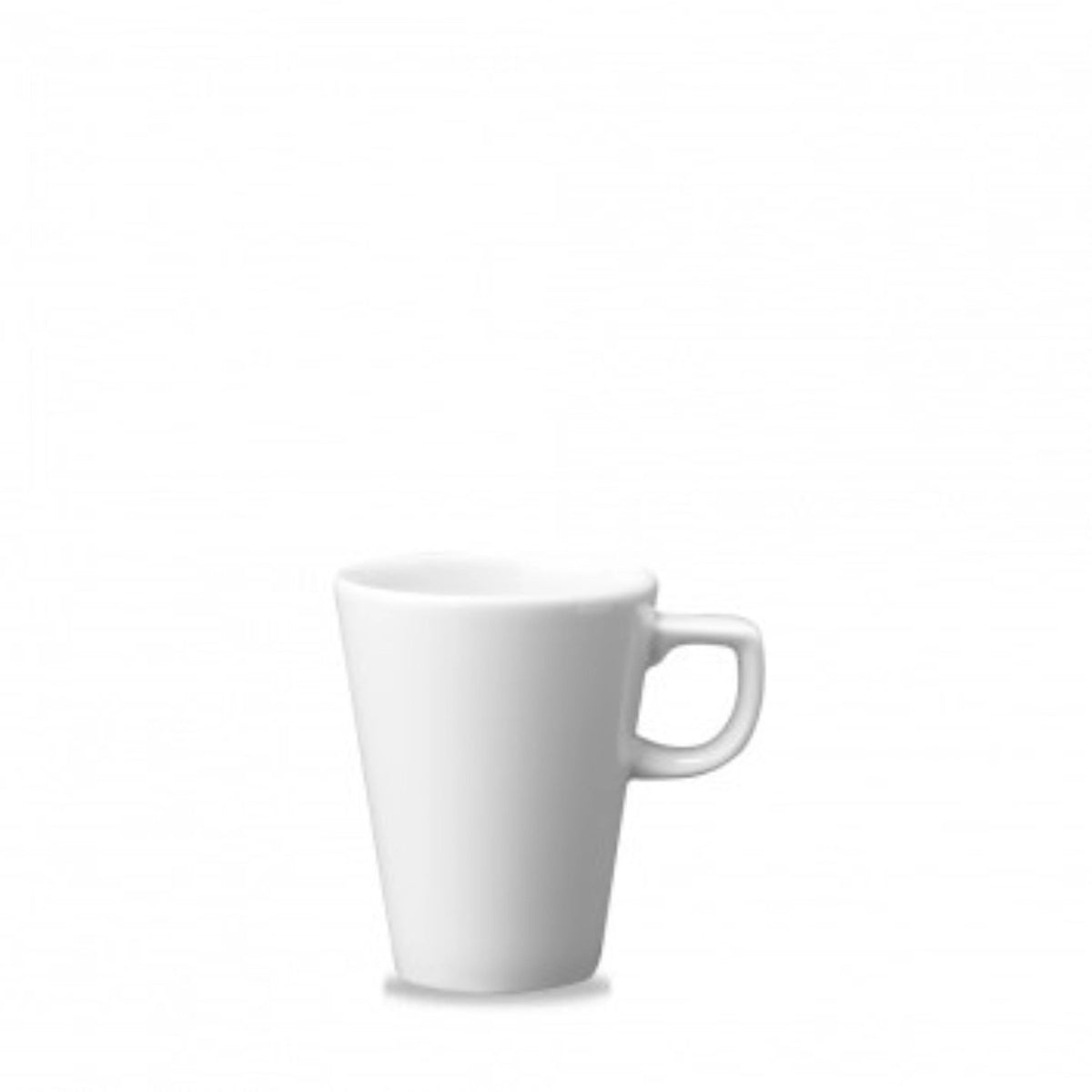 Weisser Cafe Latte Becher aus Keramik/Porzellan von Churchill, 34cl Volumen, Höhe 11cm, Durchmesser 9cm, schlichte runde Form.