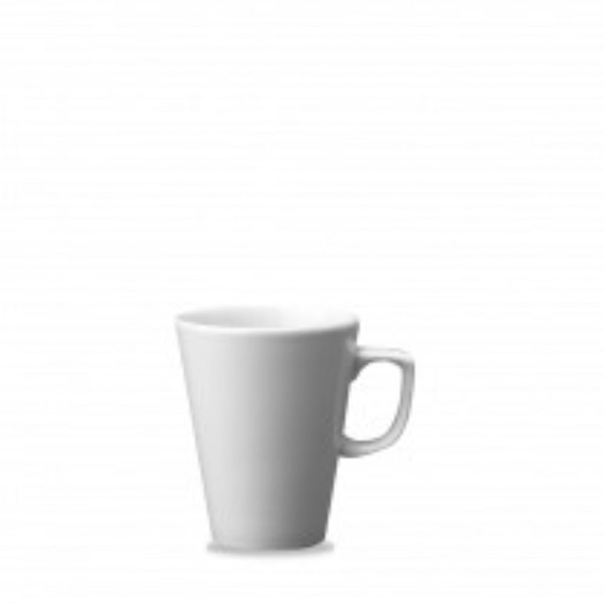 Weisser Cafe Latte Becher aus Keramik/Porzellan von Churchill, Volumen 40cl, zylindrische Form, Höhe 11cm, Durchmesser 10cm.